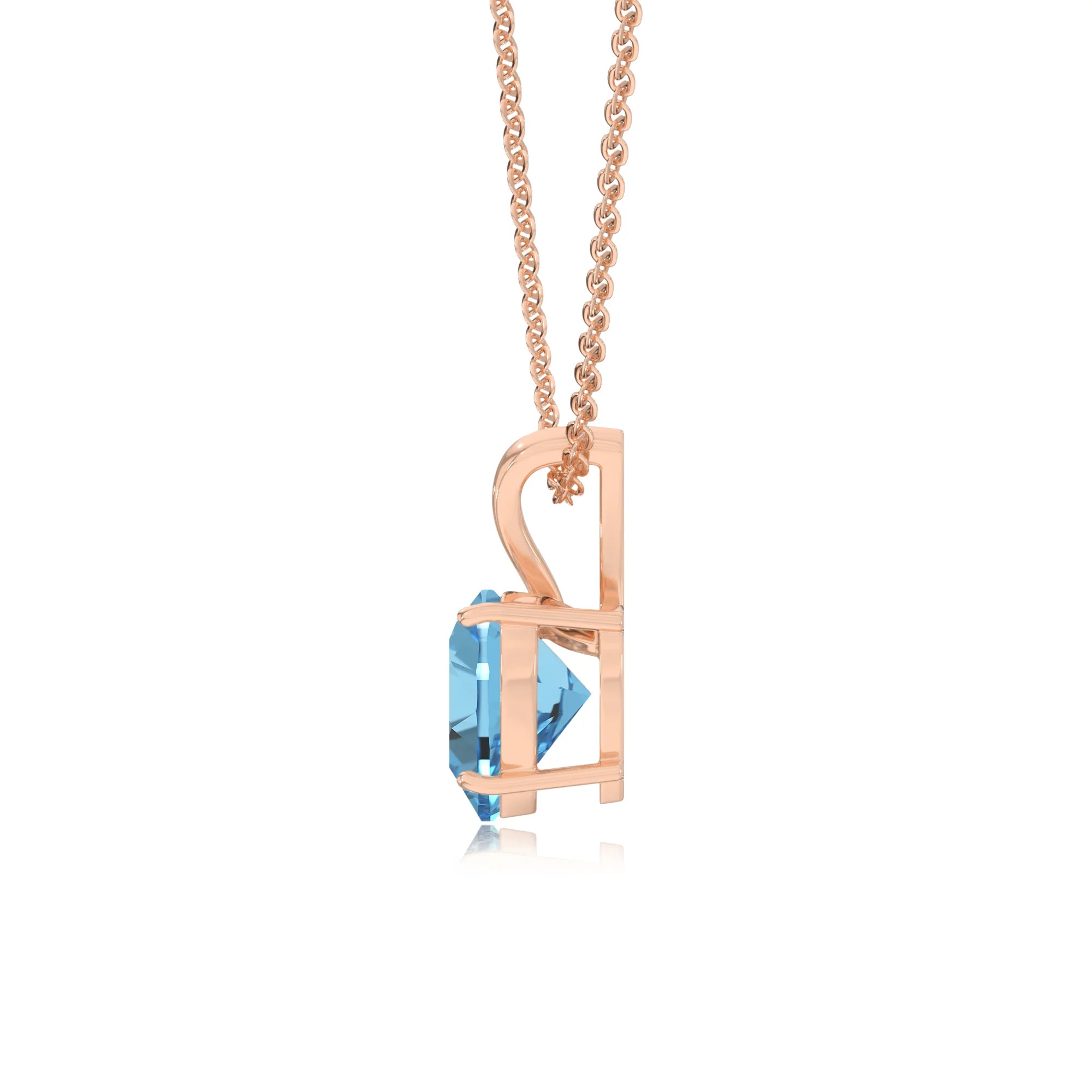natural swiss-blue-topaz heart solitaire v-bale necklaces in rose gold 