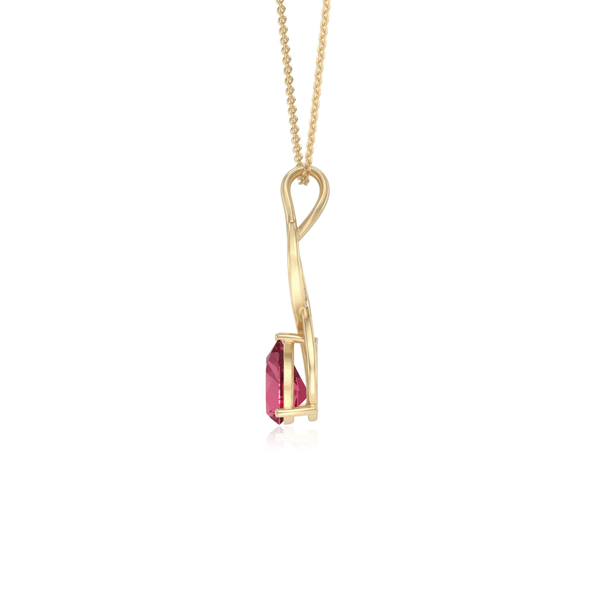 lab grown pink-tourmaline pear solitaire necklaces in yellow gold 