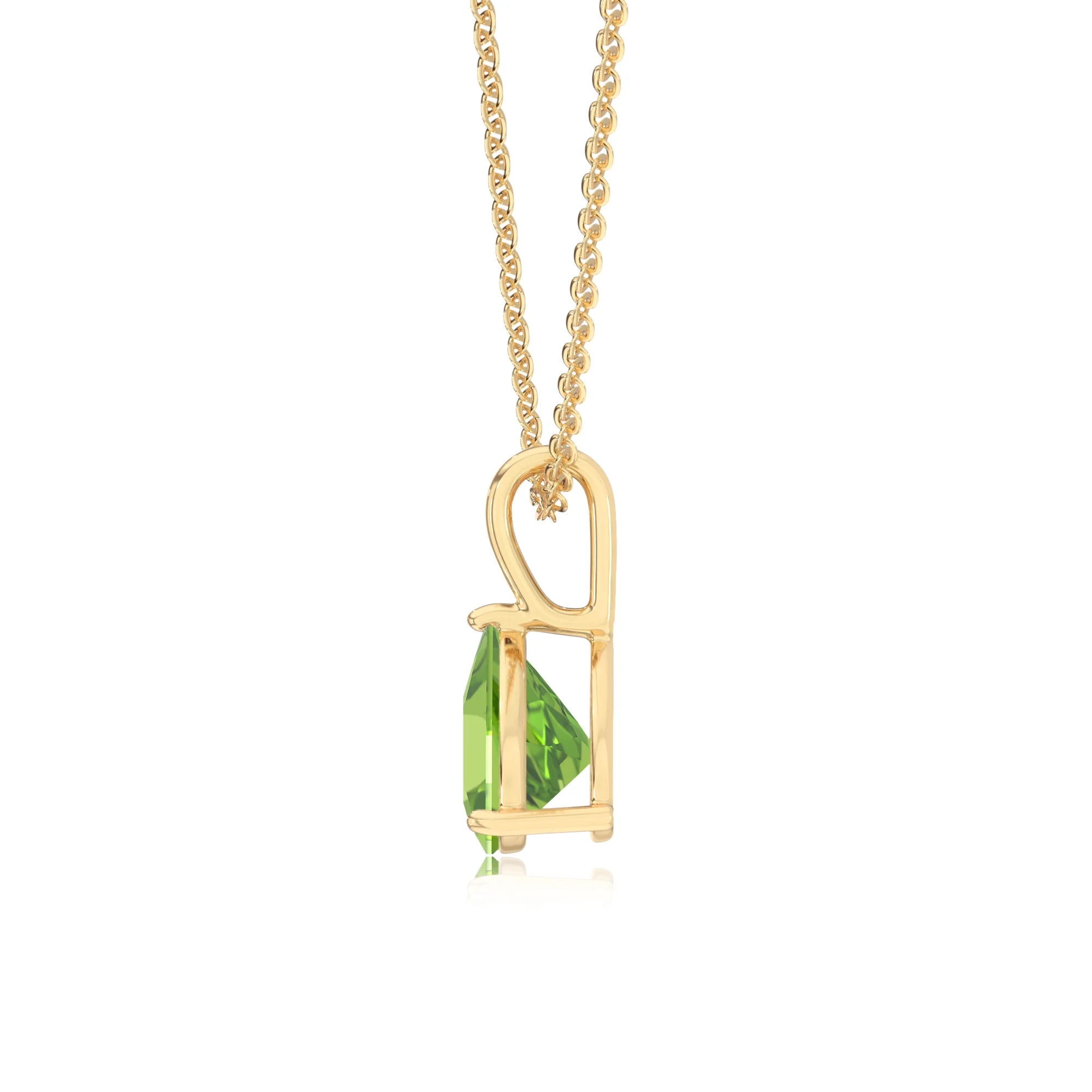 natural peridot trillion solitaire necklaces in yellow gold 