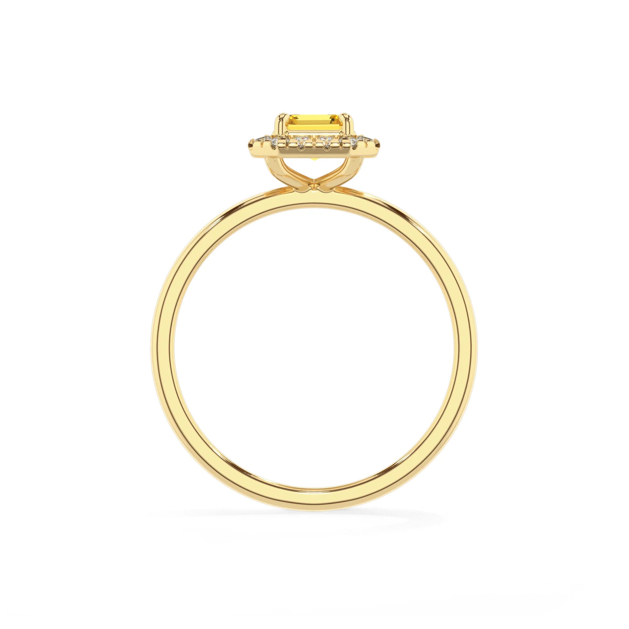 lab grown yellow-sapphire emerald cut solitaire rings in yellow gold 