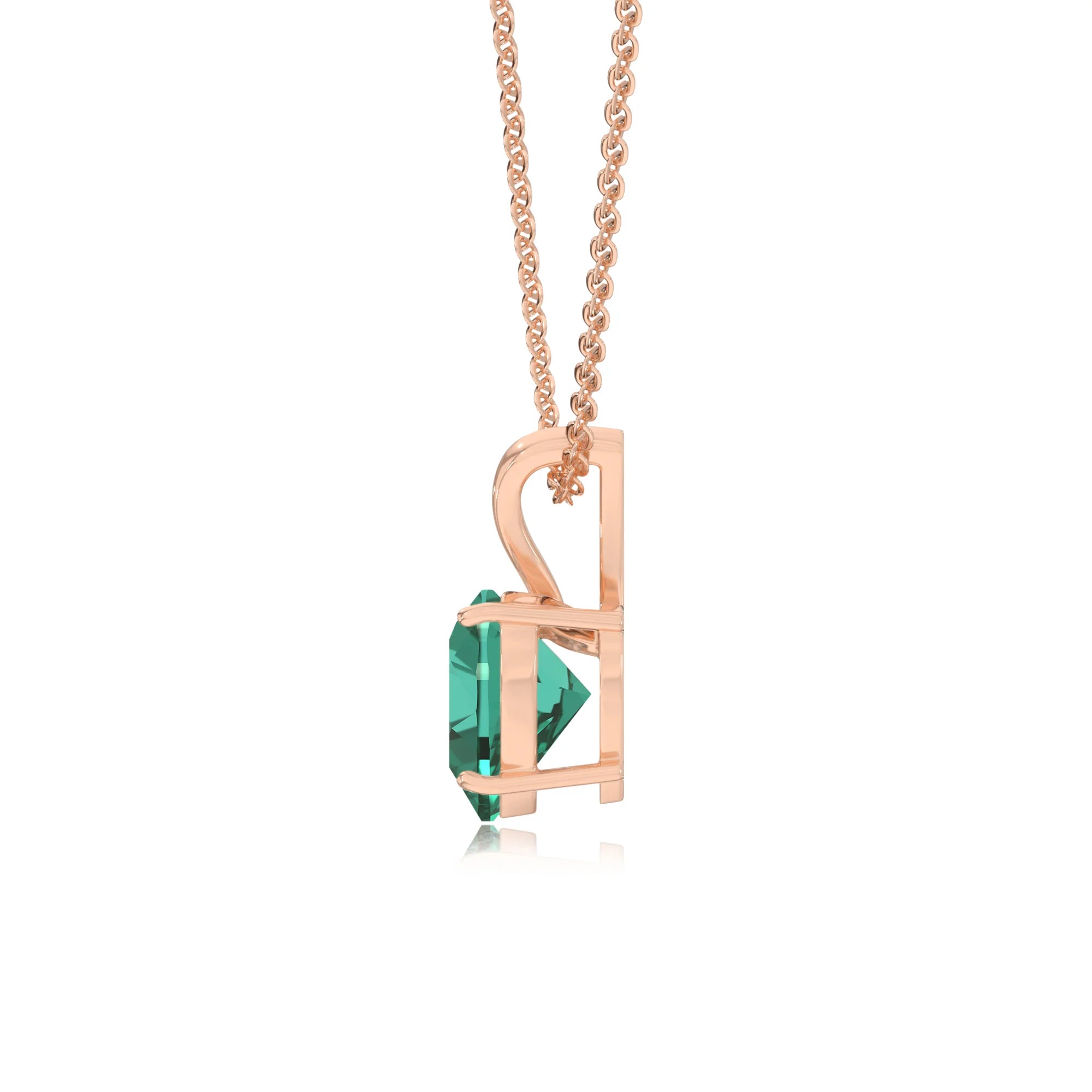 lab grown emerald heart solitaire v-bale necklaces in rose gold 