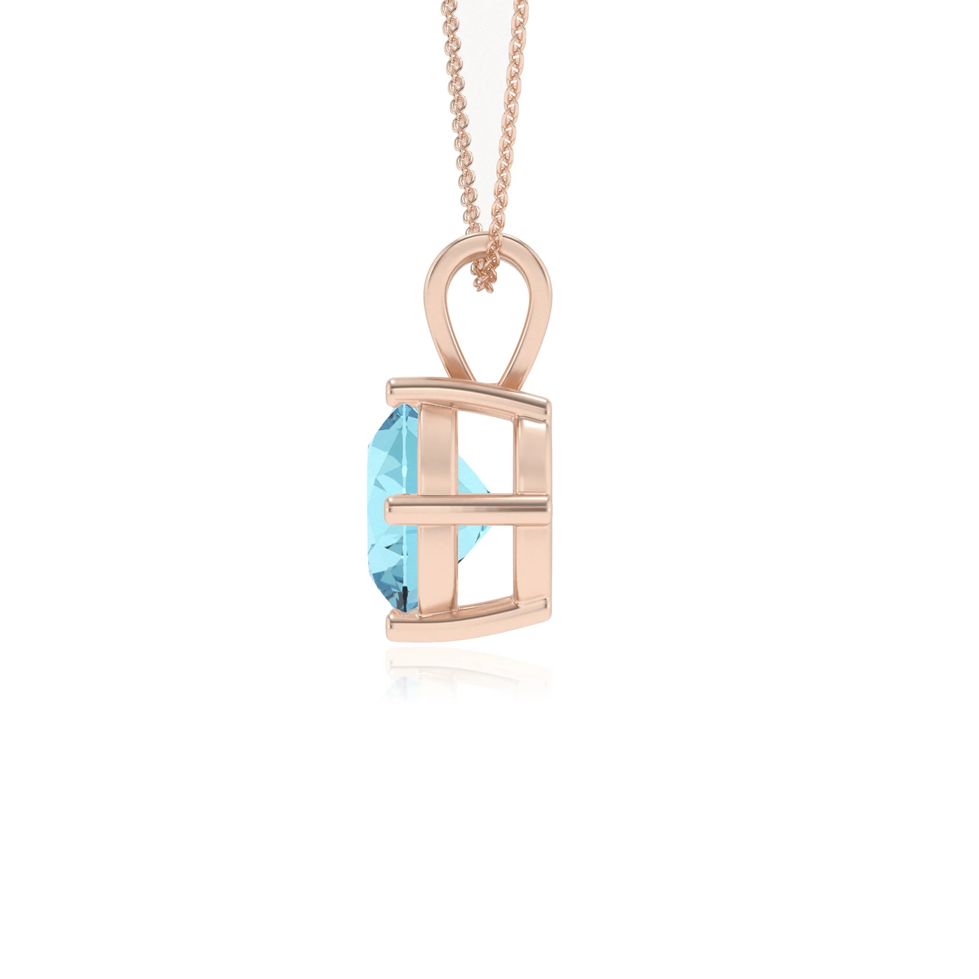 lab grown aquamarine round solitaire v-bale necklaces in rose gold 