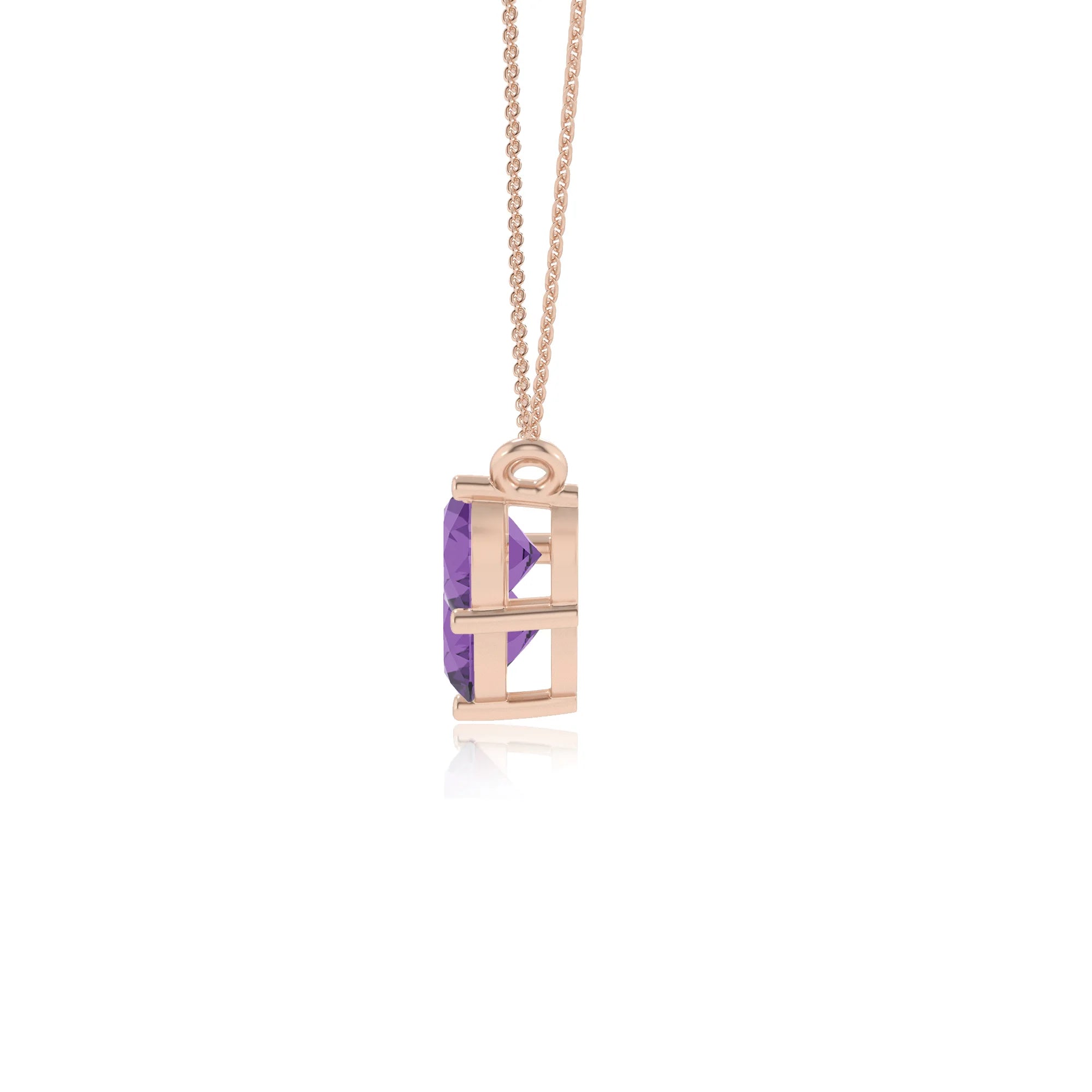 lab grown amethyst round solitaire v-bale necklaces in rose gold 