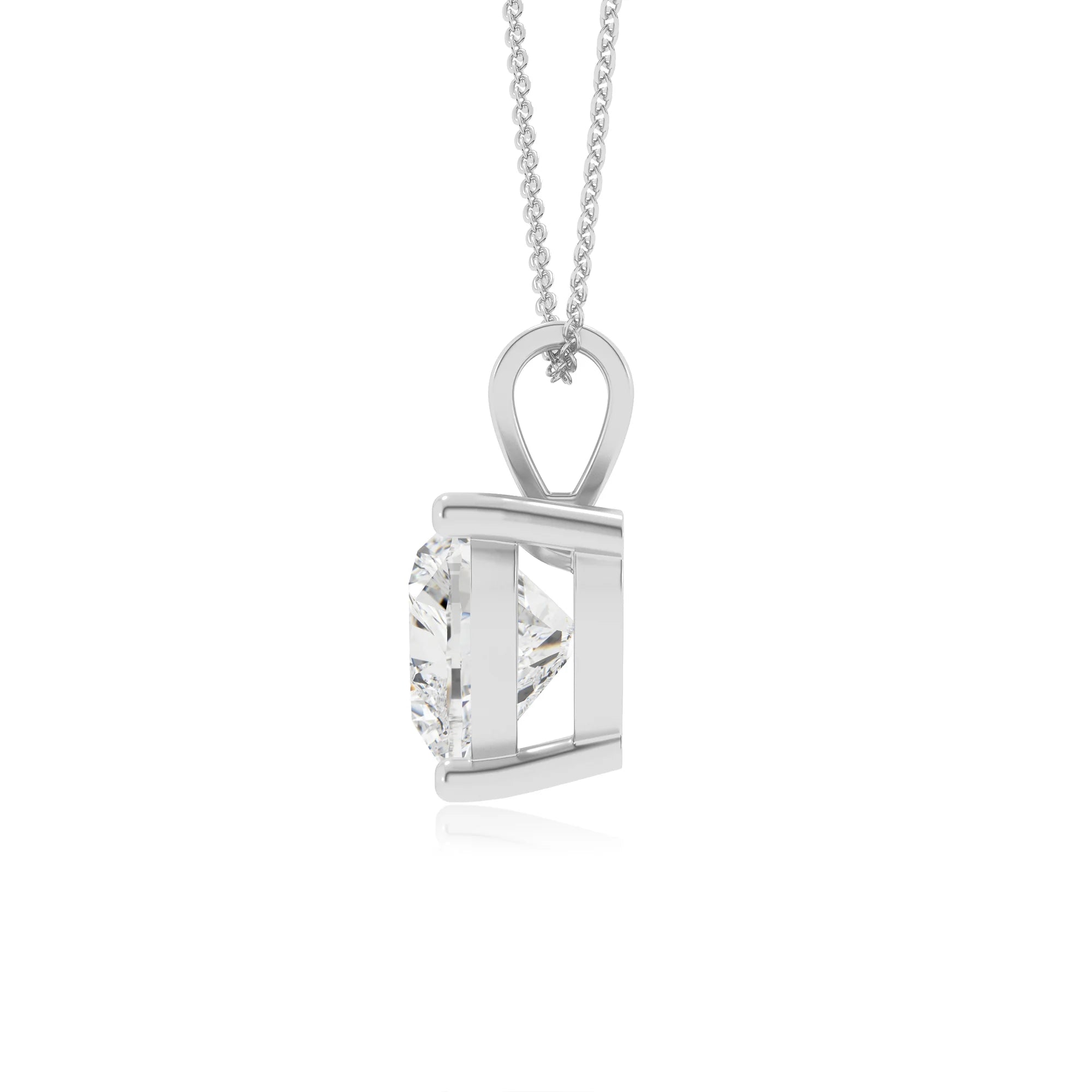 lab grown moissanite heart solitaire v-bale necklaces in sterling silver 
