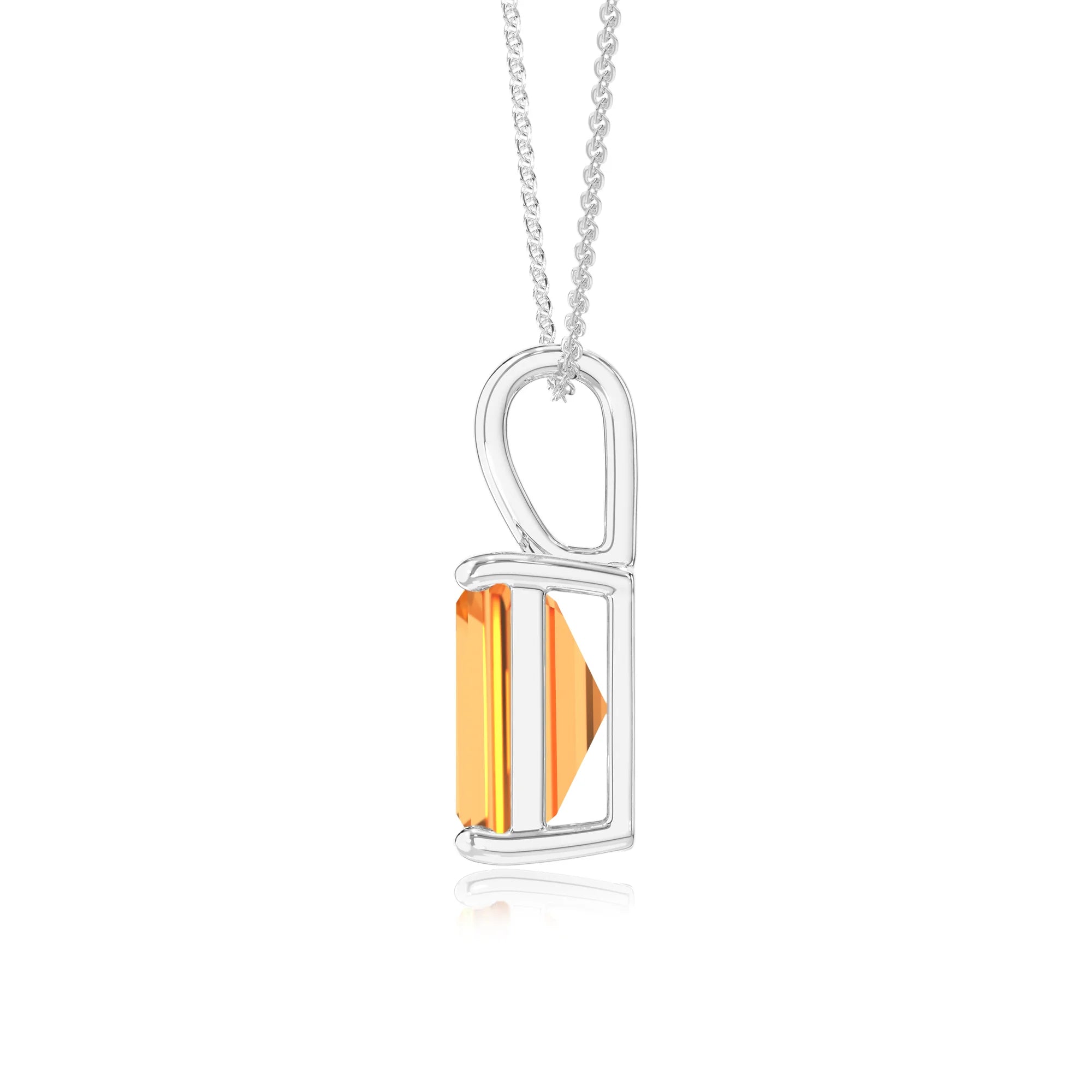 lab grown citrine emerald cut solitaire necklaces in white gold 