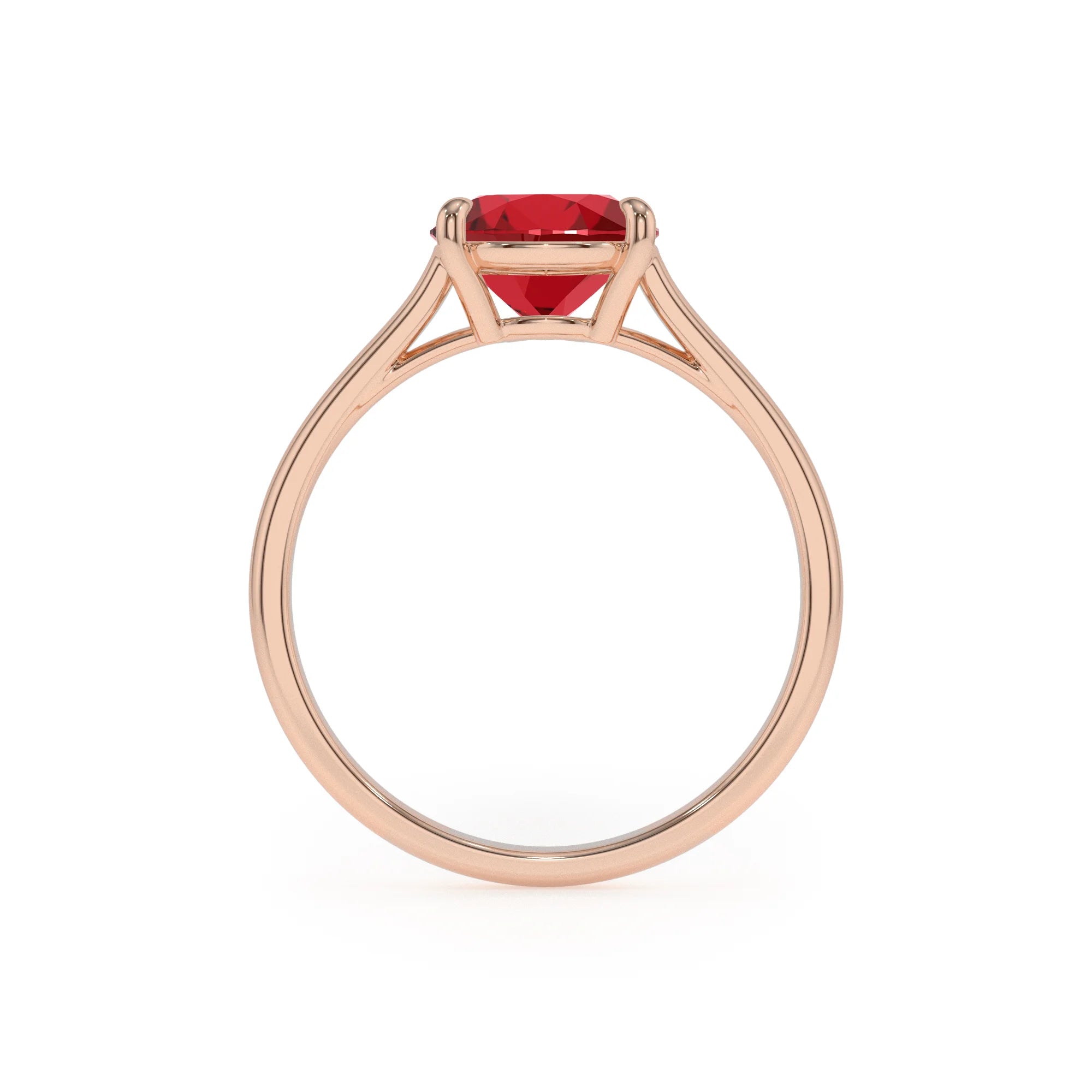 lab grown ruby pear solitaire rings in rose gold 