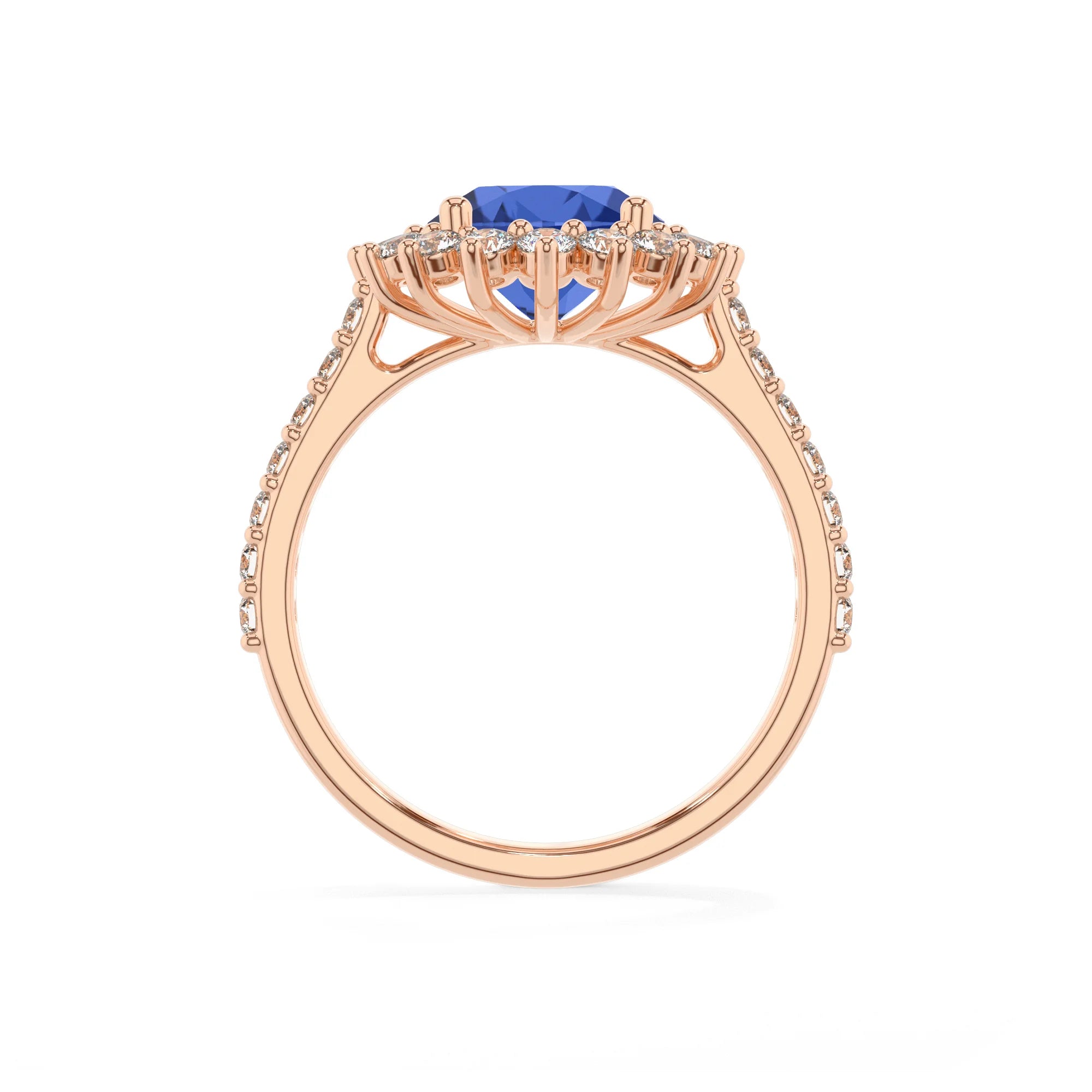 lab grown blue-sapphire round solitaire rings in rose gold 