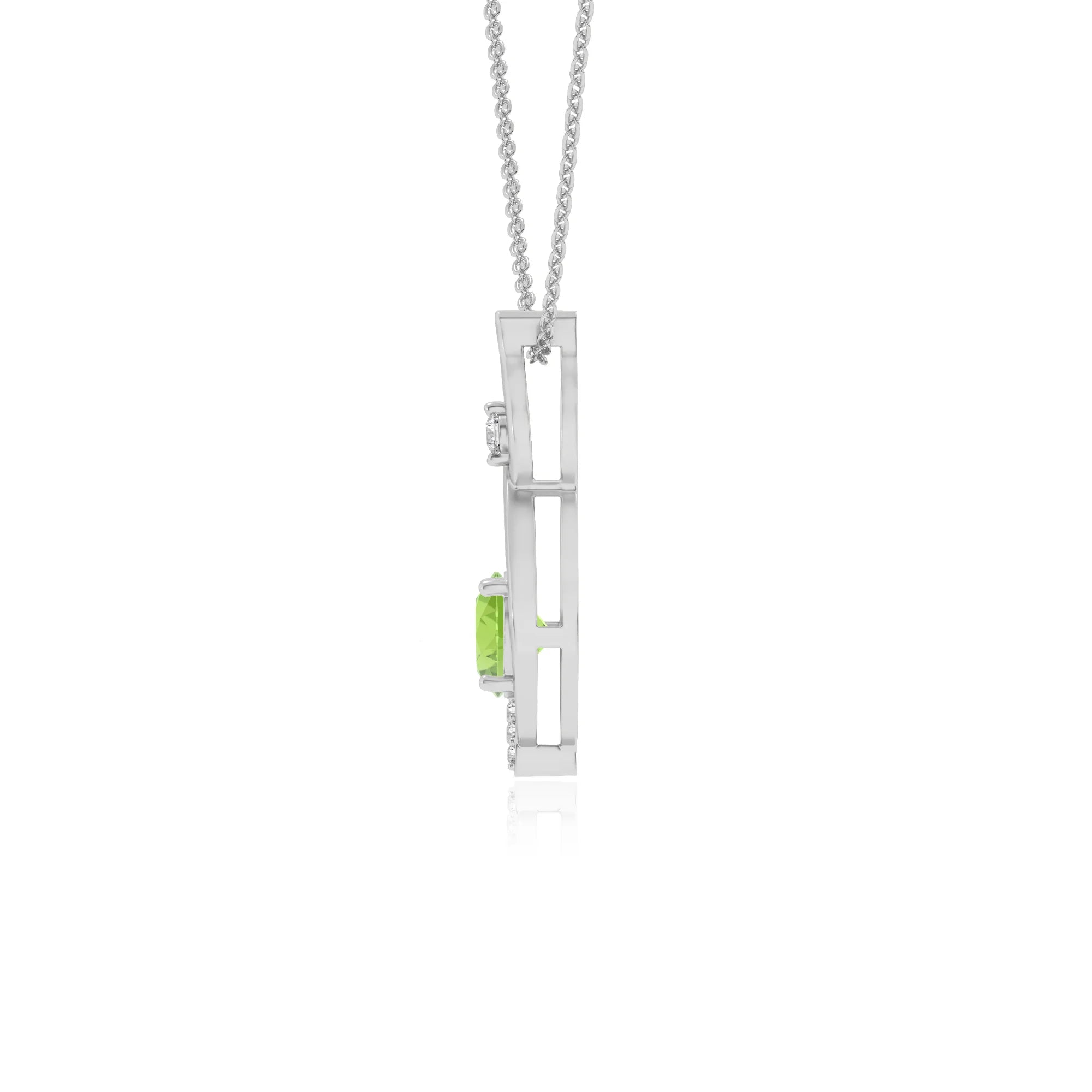 natural peridot round solitaire necklaces in platinum 