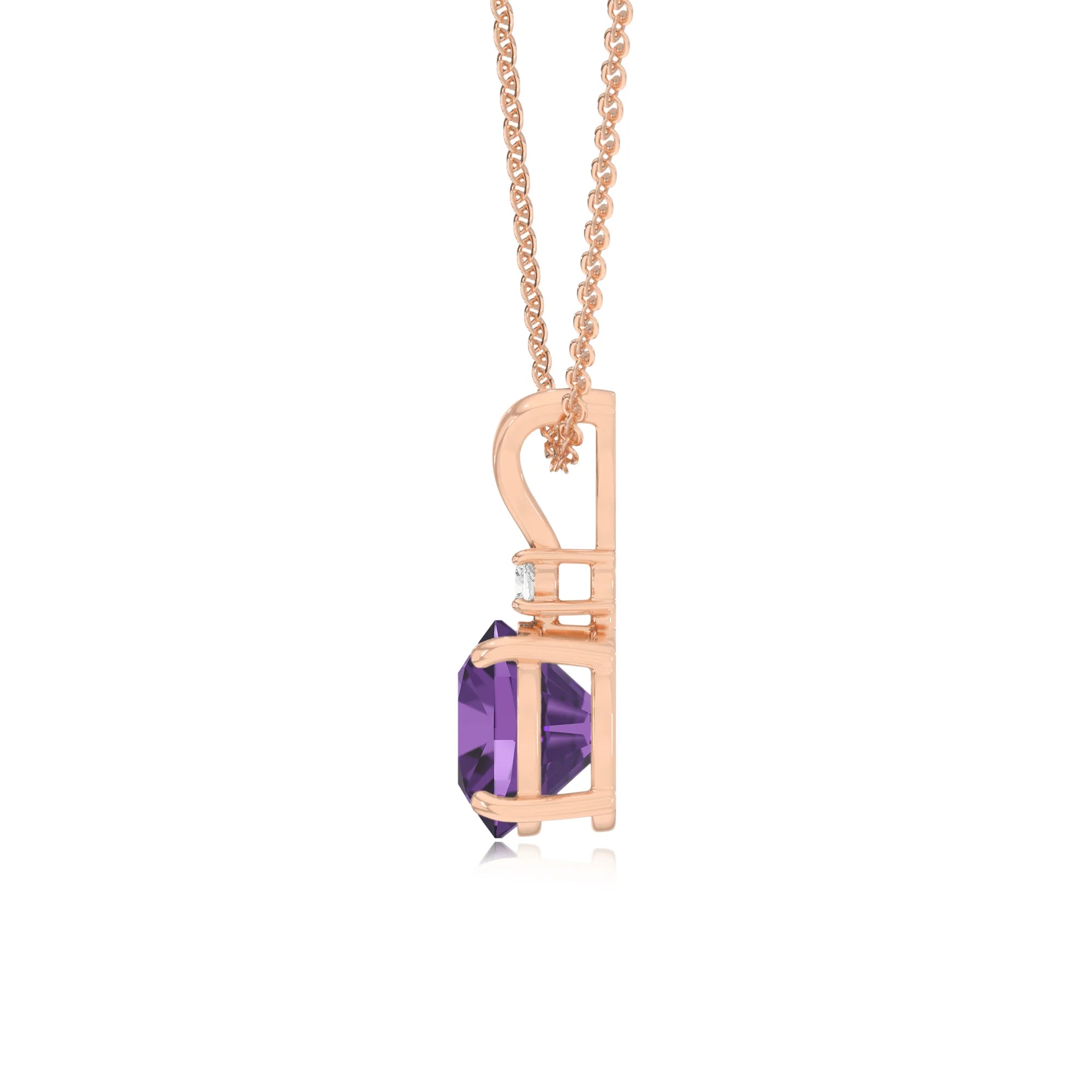 lab grown amethyst cushion solitaire v-bale necklaces in rose gold 