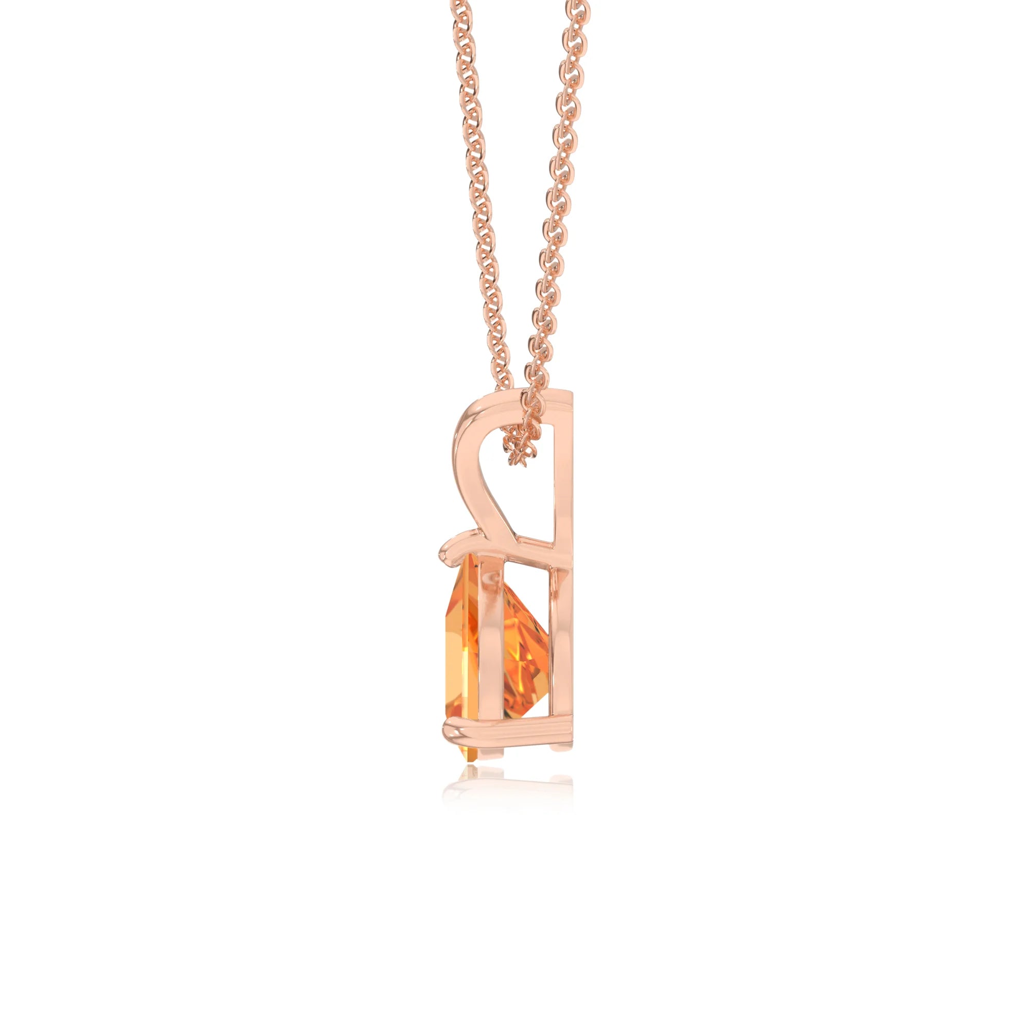 lab grown citrine trillion solitaire v-bale necklaces in rose gold 