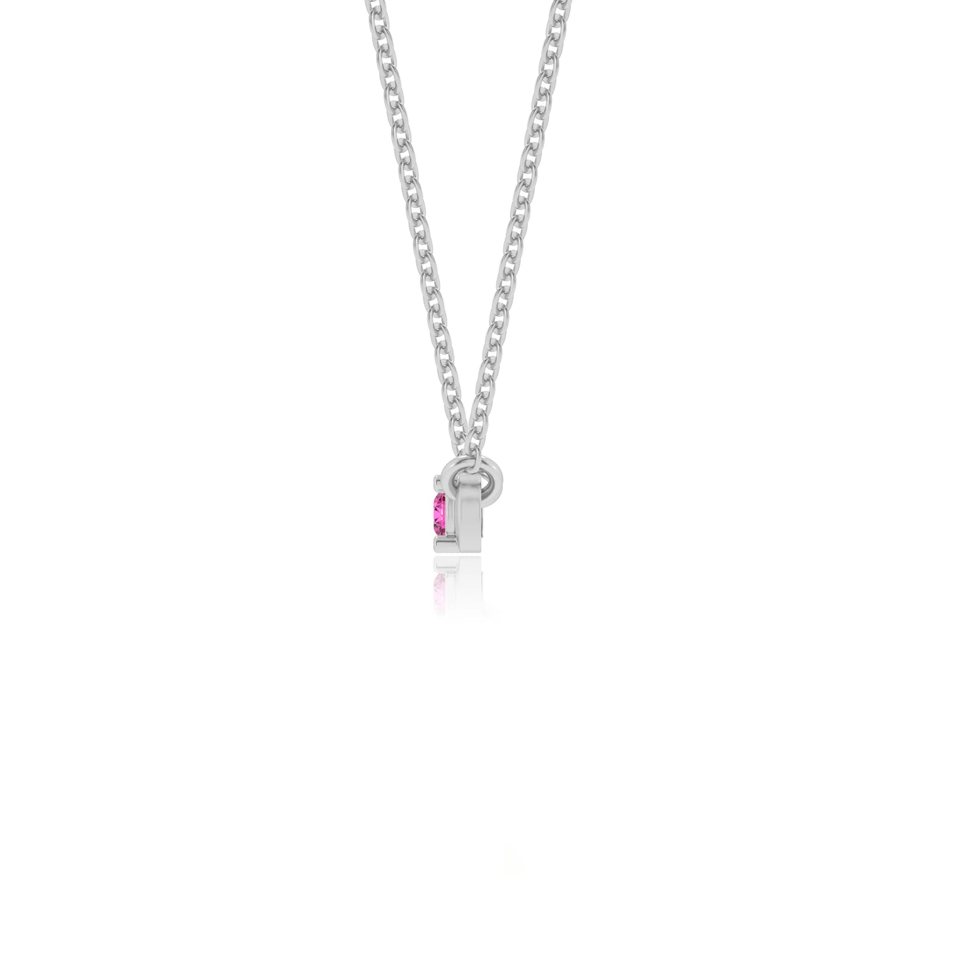 lab grown pink-sapphire round bar v-bale necklaces in platinum 