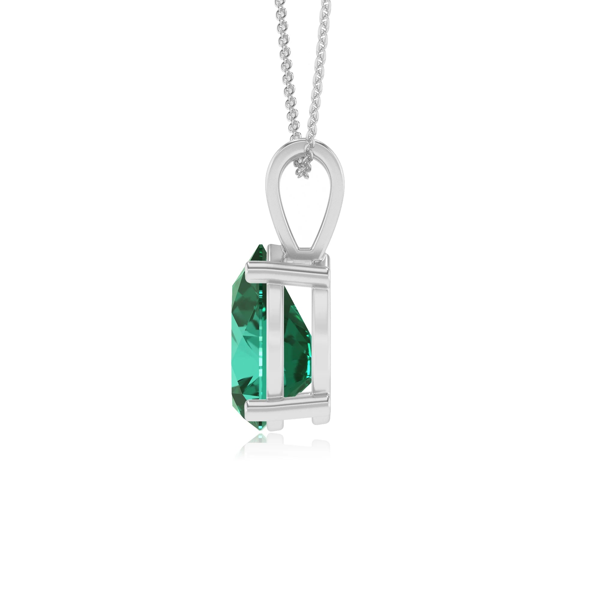 lab grown emerald pear solitaire v-bale necklaces in white gold 
