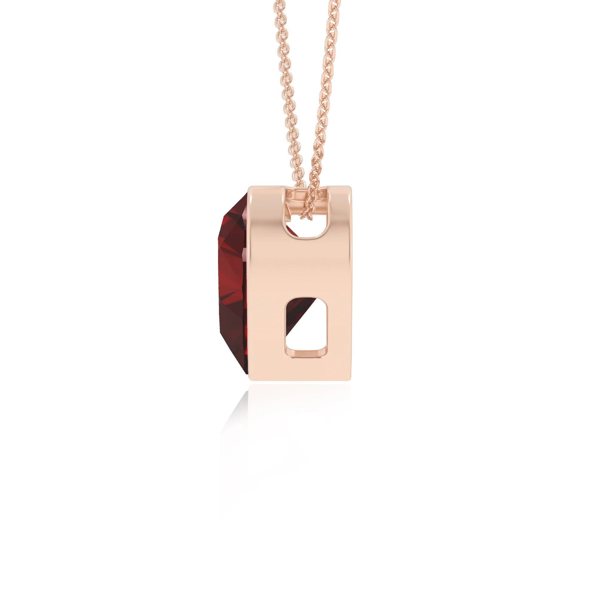 natural garnet heart solitaire necklaces in rose gold 
