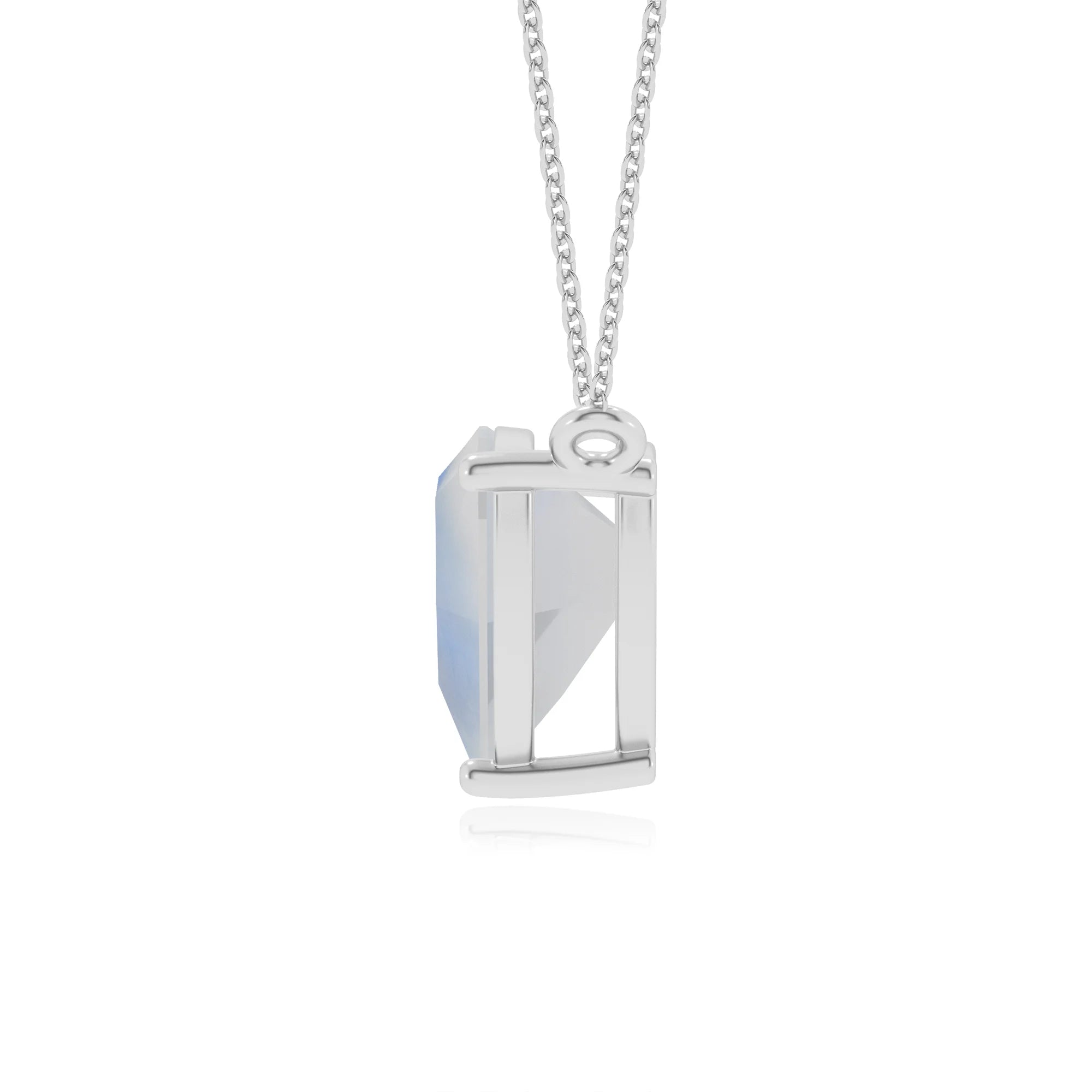 natural rainbow-moonstone trillion solitaire necklaces in white gold 
