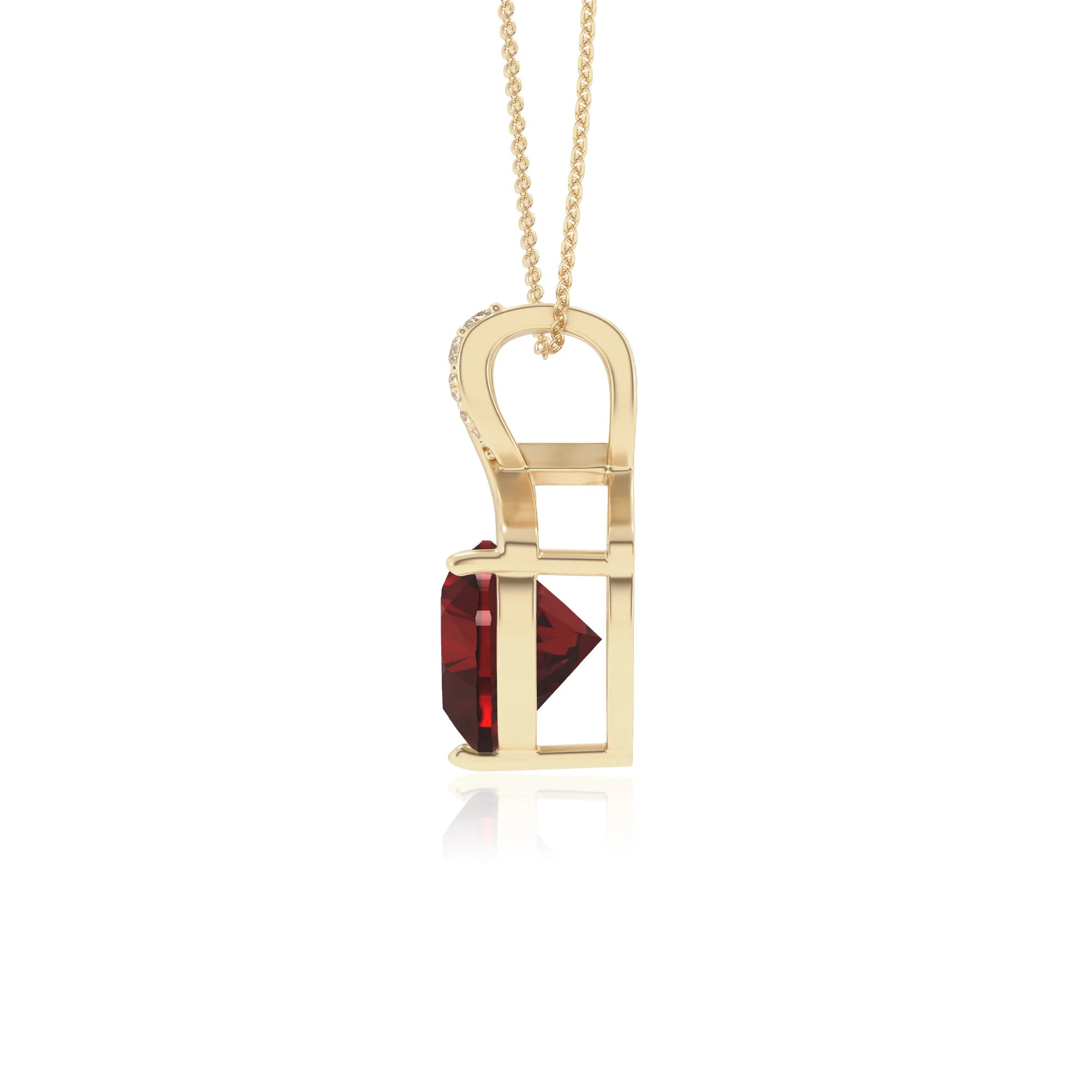 natural garnet heart solitaire necklaces in yellow gold 