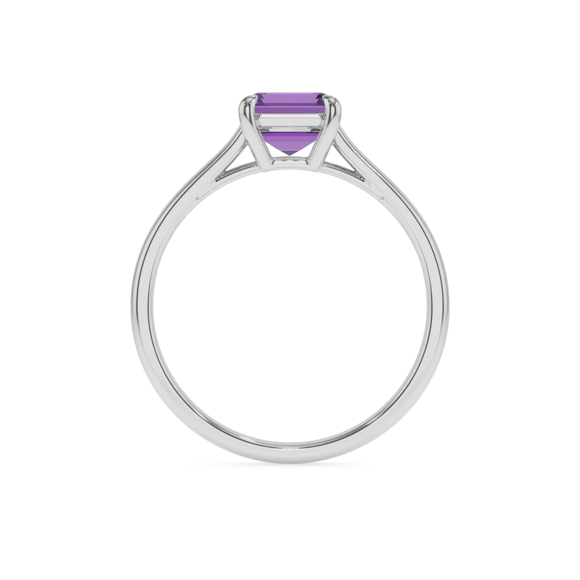 lab grown amethyst emerald cut solitaire rings in platinum 