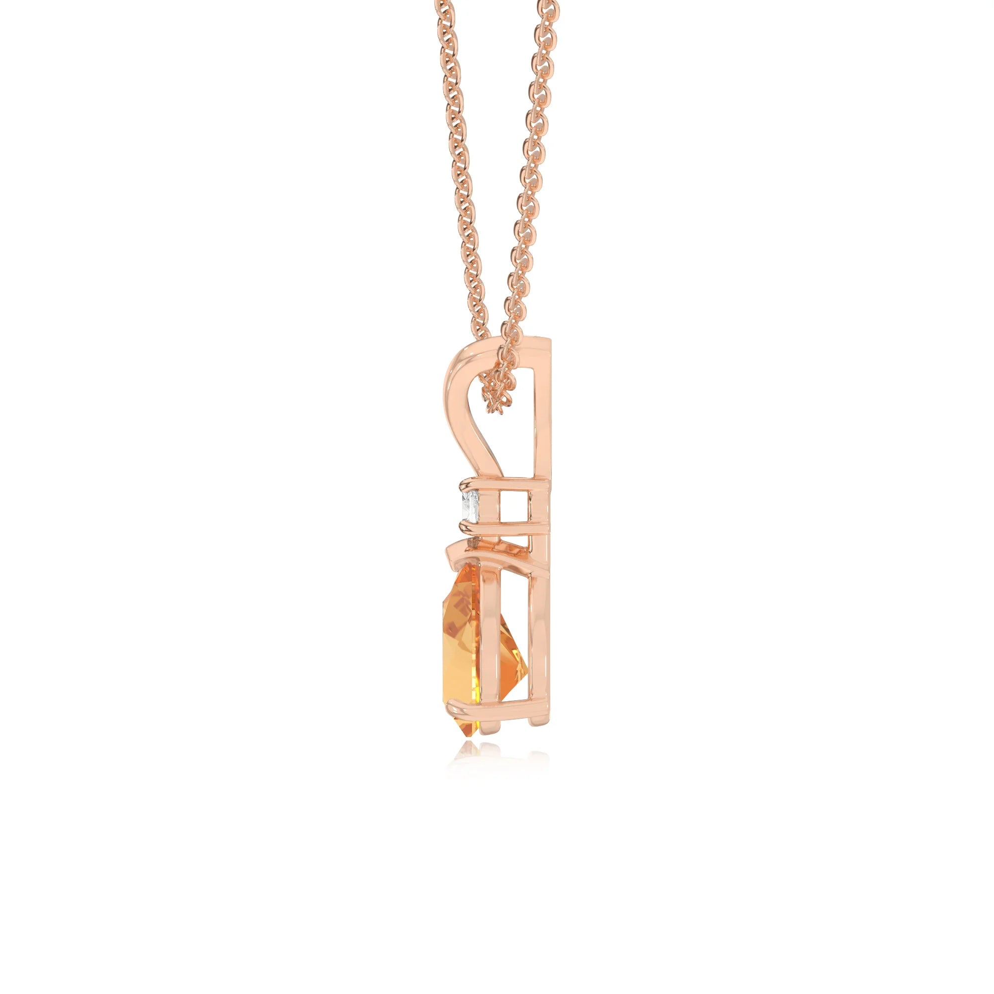 lab grown citrine pear solitaire v-bale necklaces in rose gold 