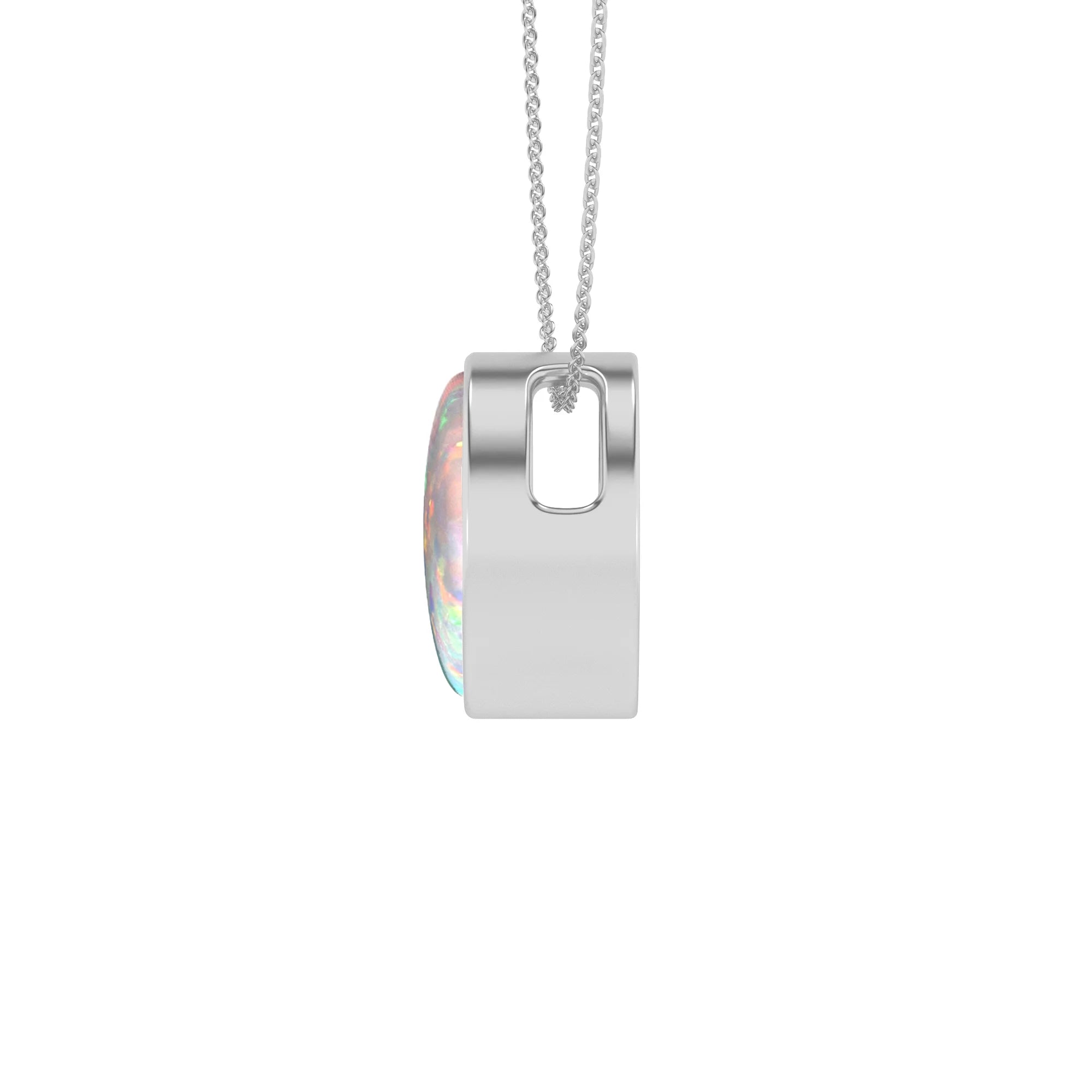 lab grown opal round solitaire necklaces in white gold 