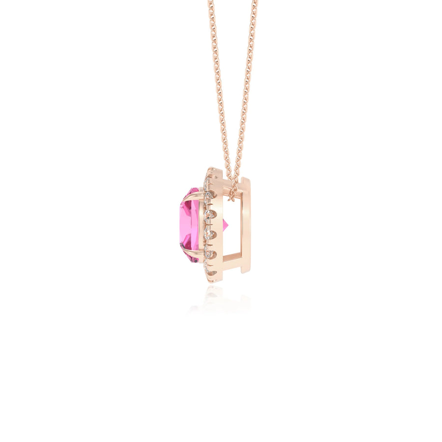 lab grown pink sapphire cushion solitaire necklaces in rose gold 