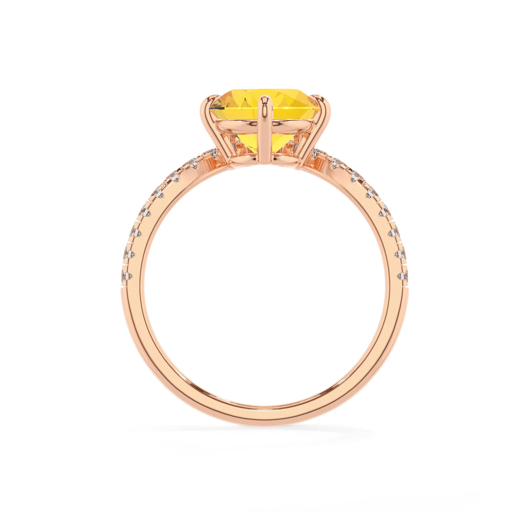 lab grown yellow-sapphire round solitaire rings in rose gold 
