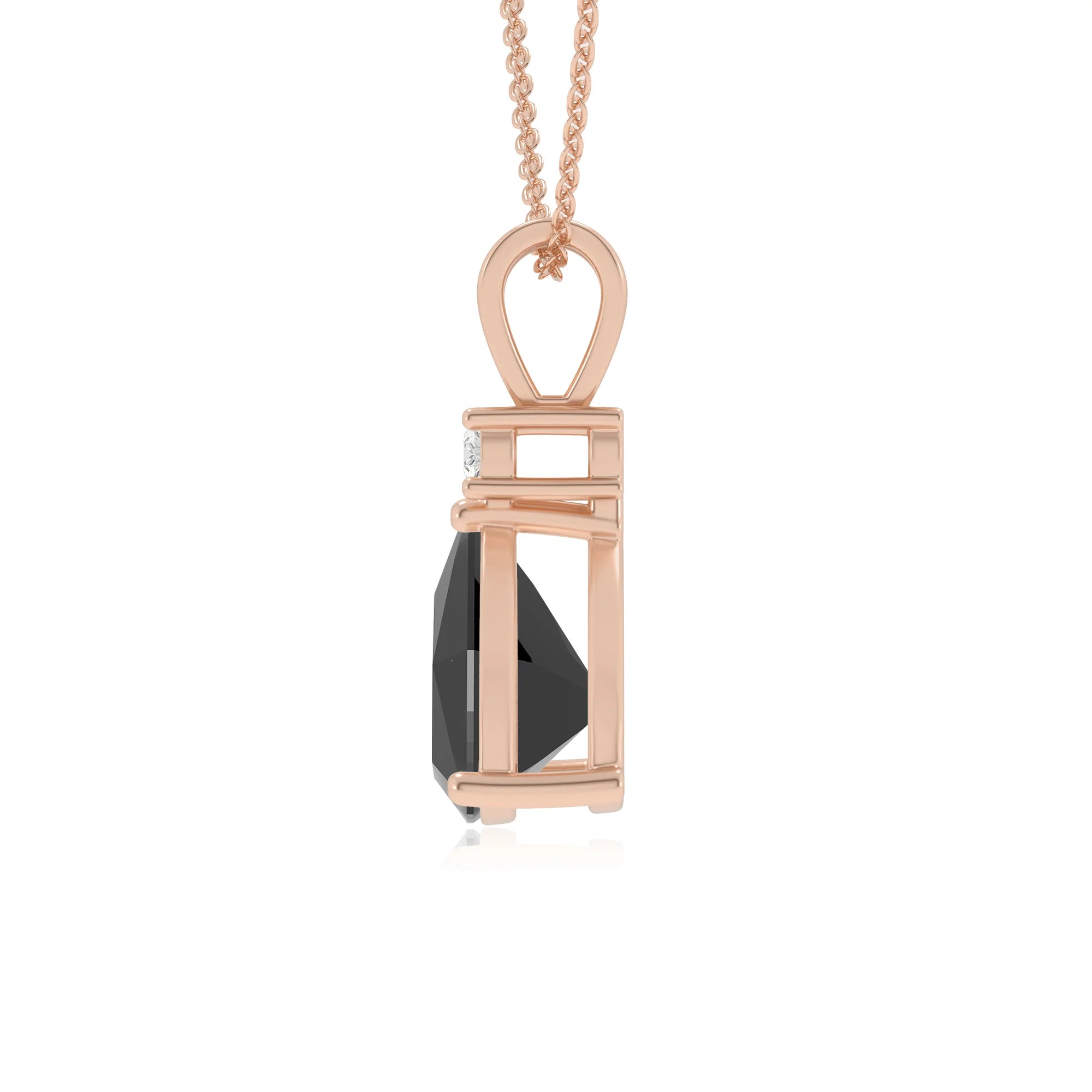 natural black-onyx trillion solitaire v-bale necklaces in rose gold 
