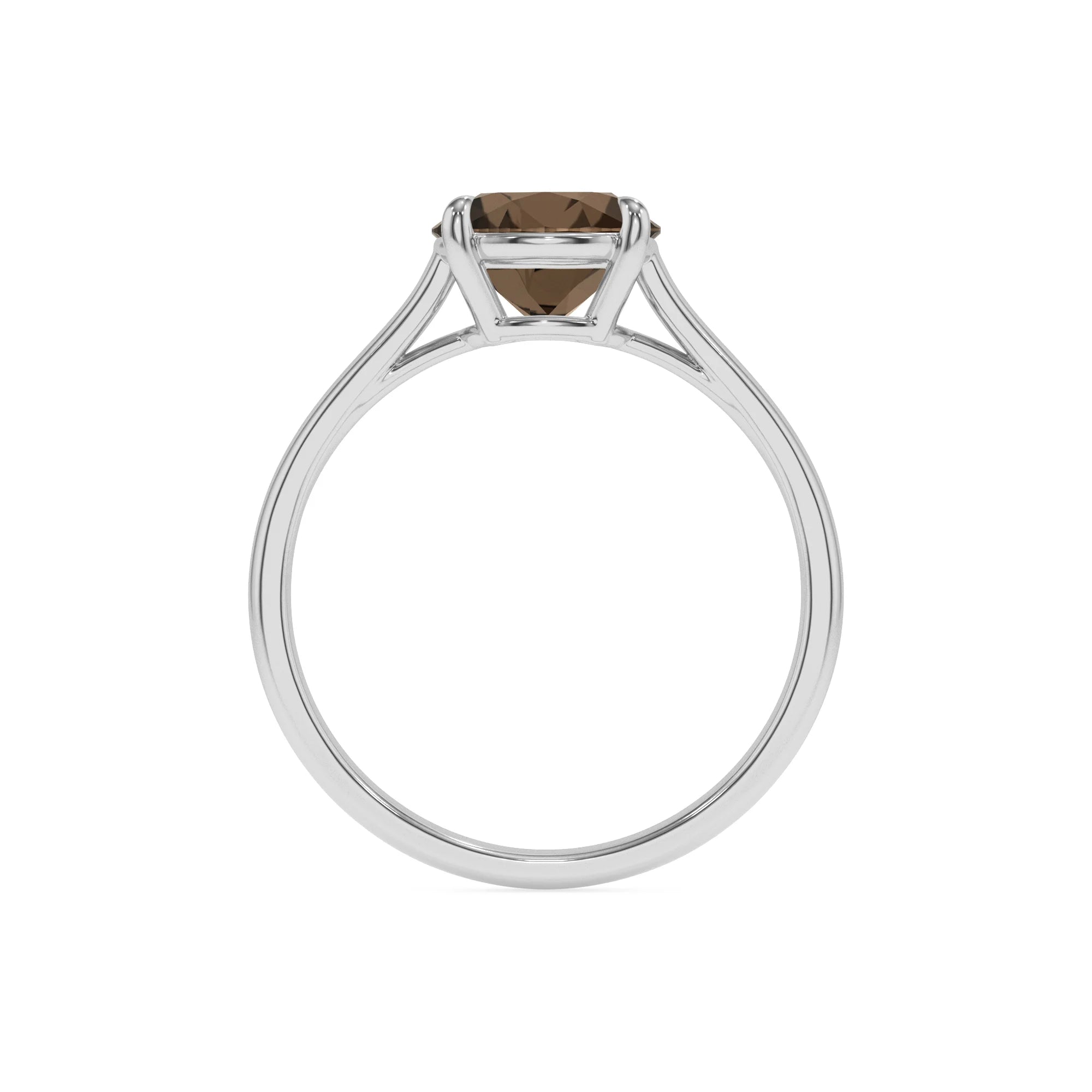 natural smoky-quartz round solitaire rings in white gold 