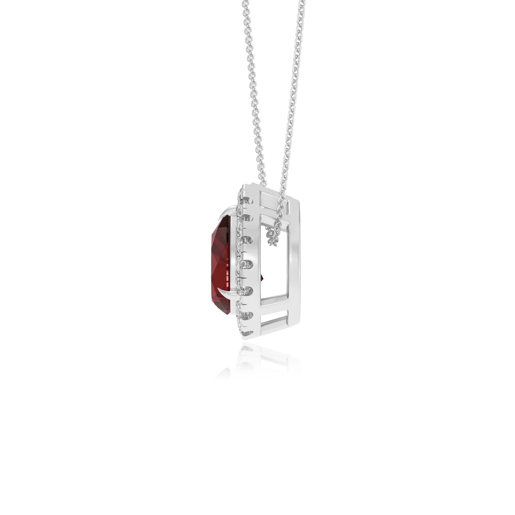 natural garnet pear solitaire necklaces in platinum 