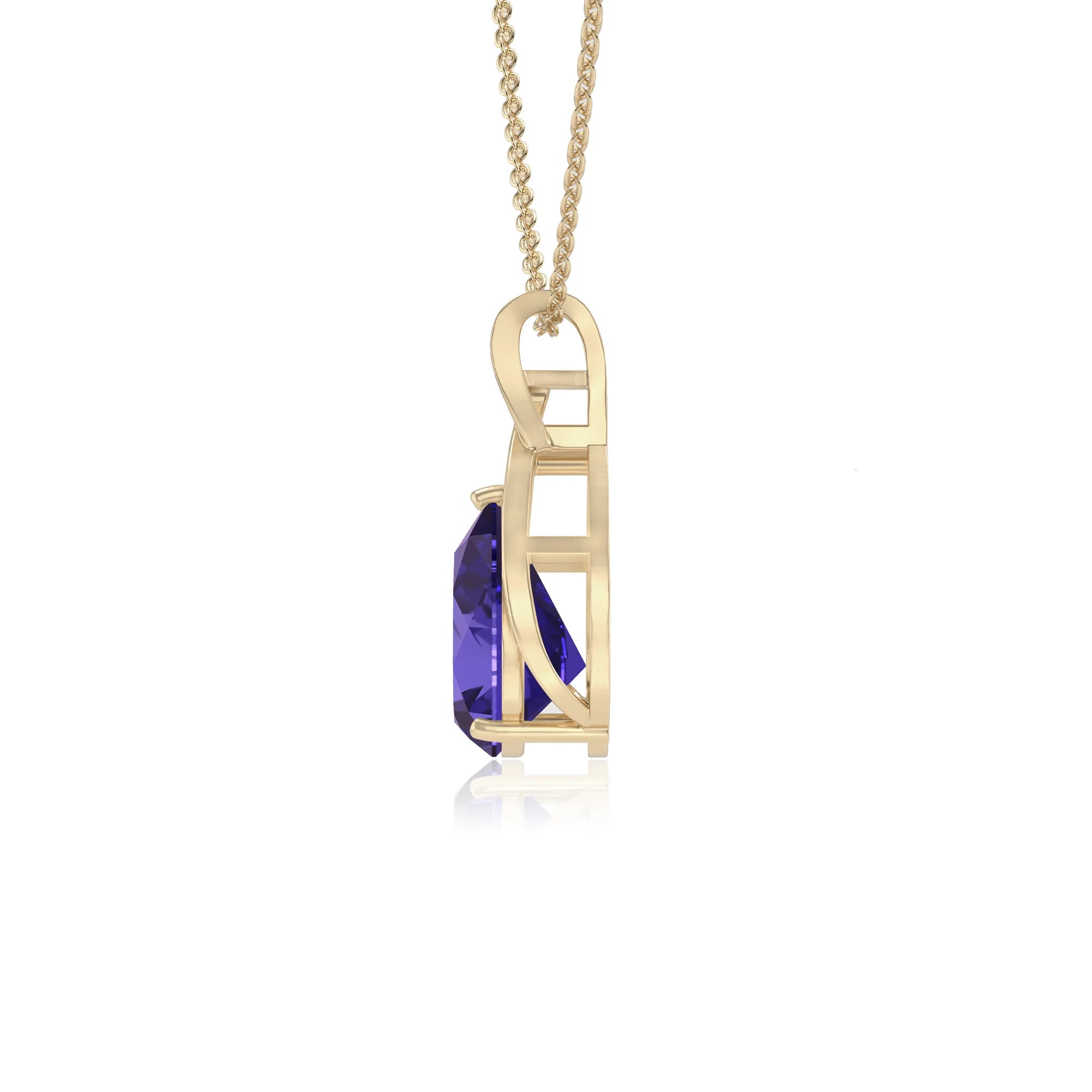 lab grown tanzanite pear solitaire necklaces in yellow gold 