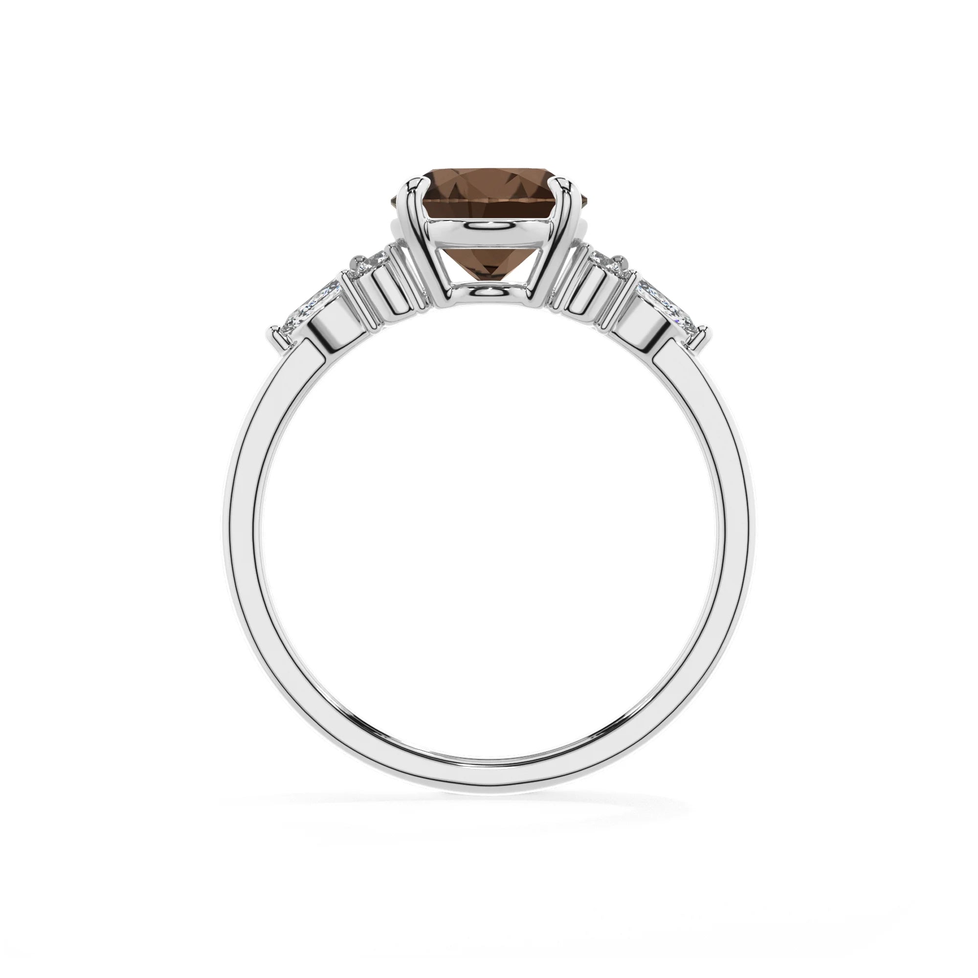 natural smoky-quartz oval solitaire rings in white gold 