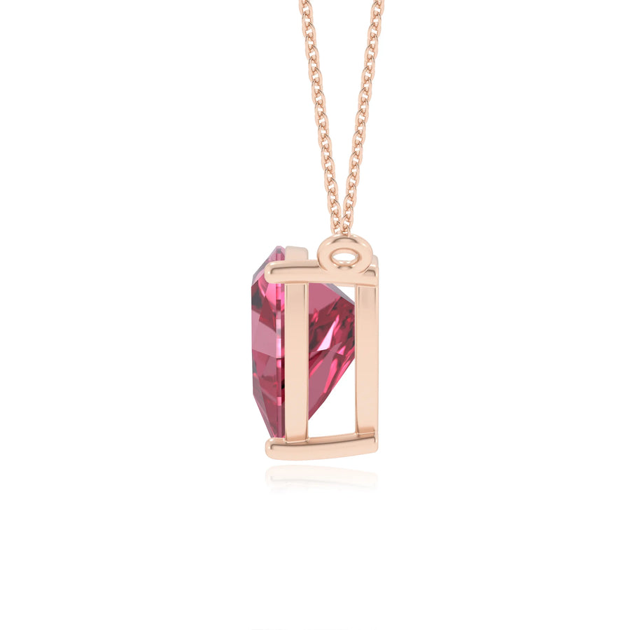 lab grown pink-tourmaline trillion solitaire necklaces in rose gold 