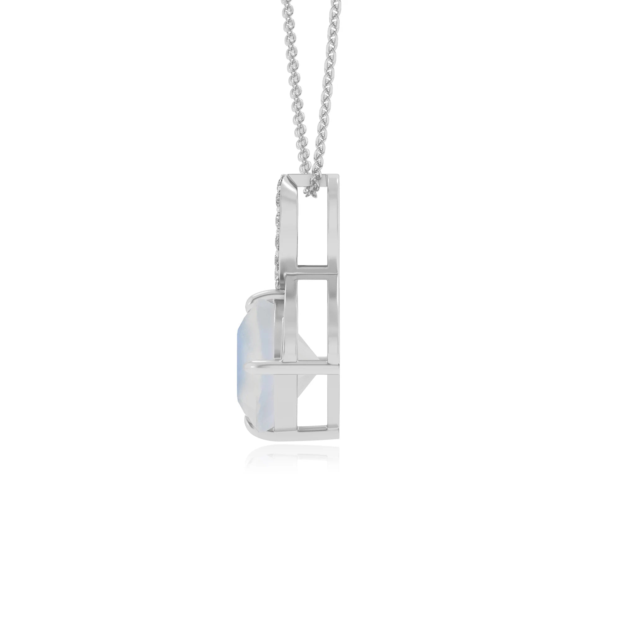 natural rainbow-moonstone cushion infinity necklaces in platinum 