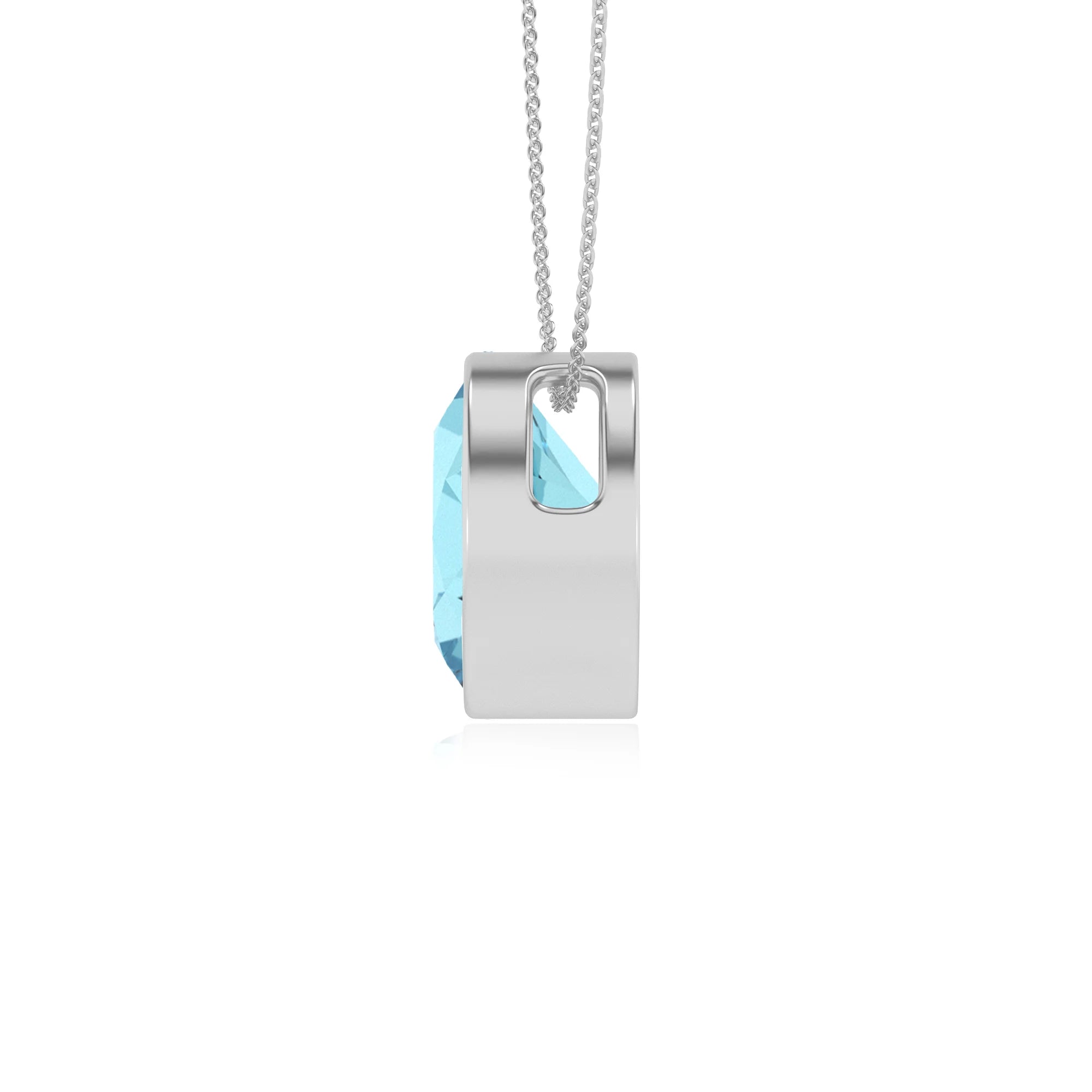 lab grown aquamarine round solitaire necklaces in platinum 
