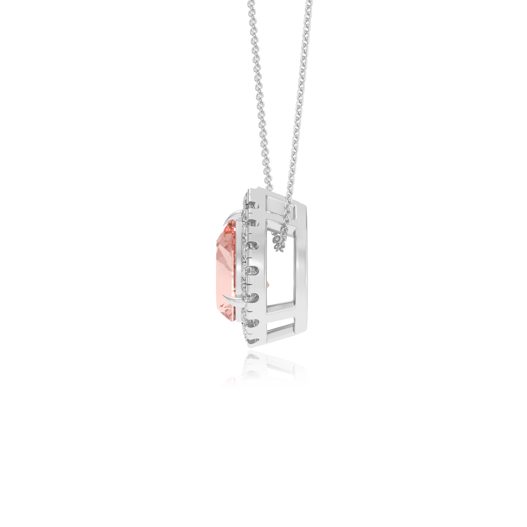 lab grown morganite pear solitaire necklaces in platinum 