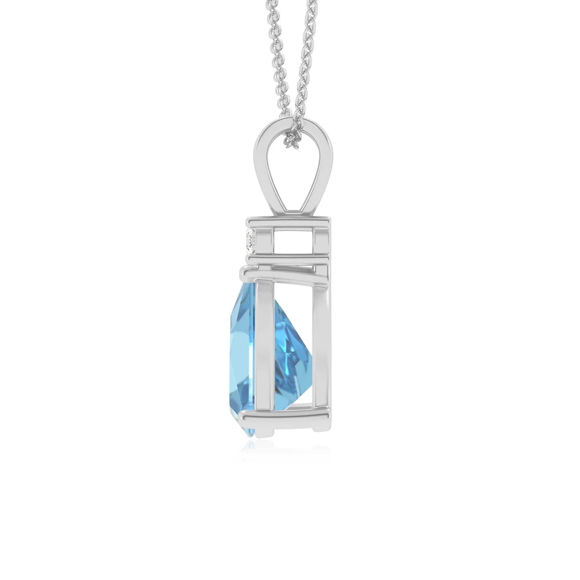 natural swiss-blue-topaz trillion solitaire v-bale necklaces in sterling silver 