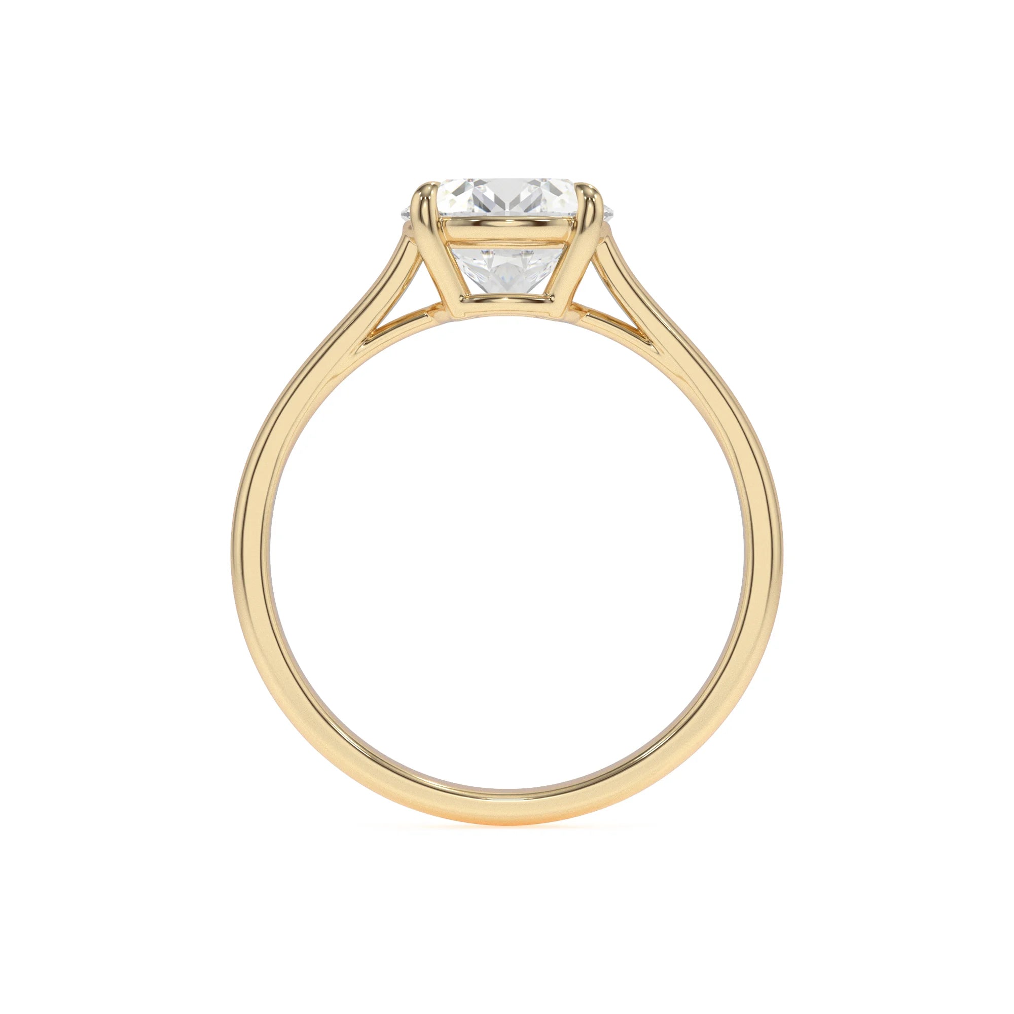 lab grown moissanite round solitaire rings in yellow gold 