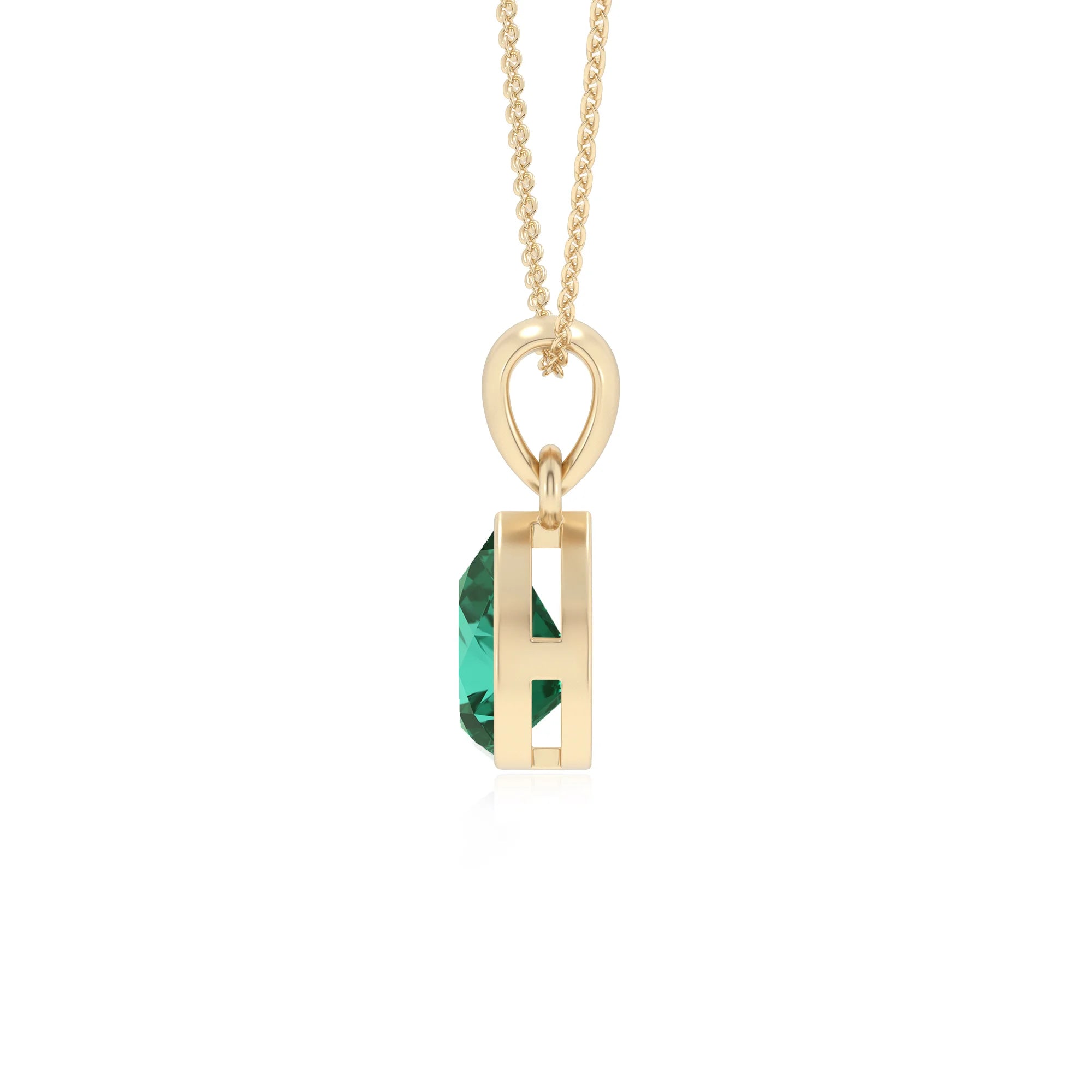 lab grown emerald pear solitaire necklaces in yellow gold 