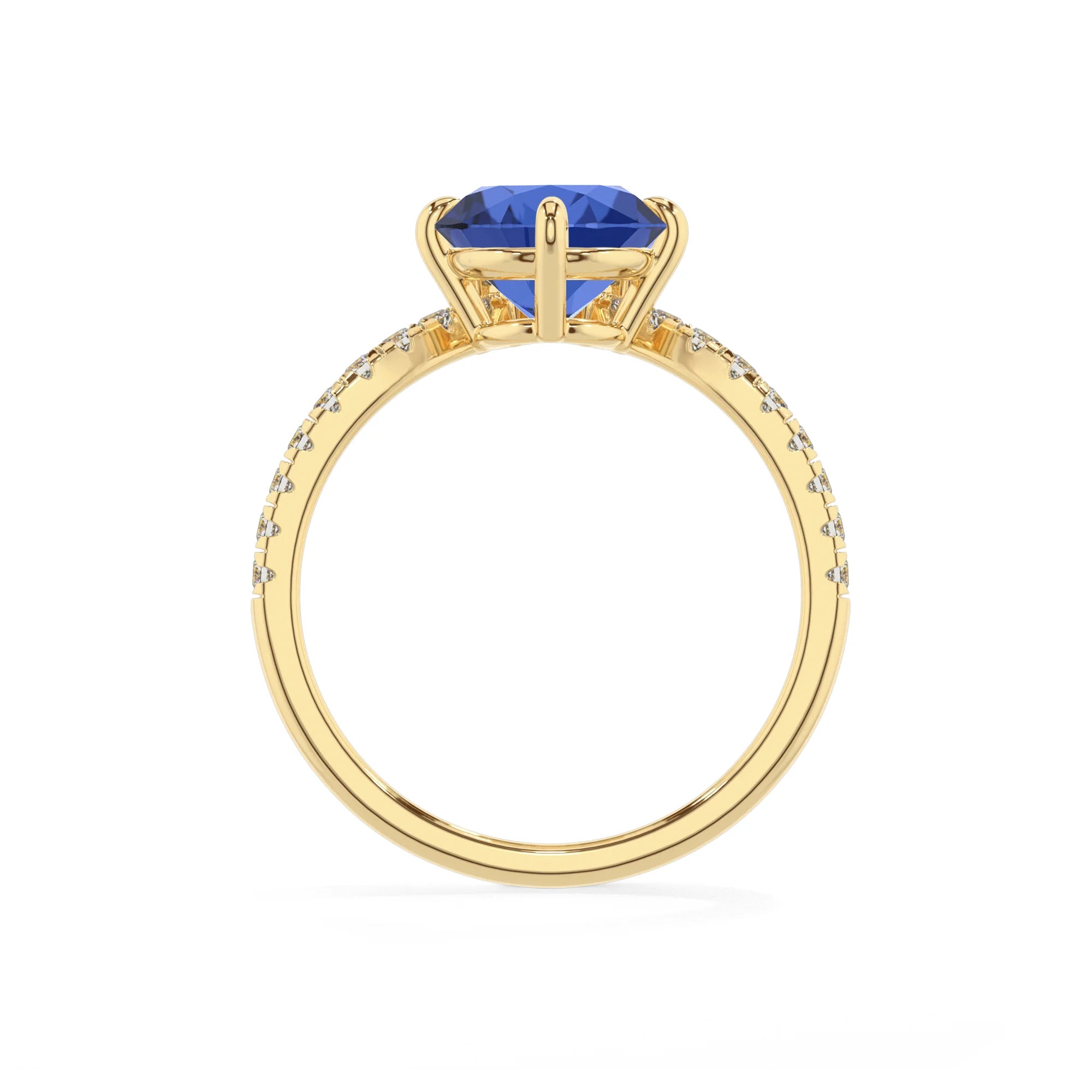 lab grown blue-sapphire round solitaire rings in yellow gold 