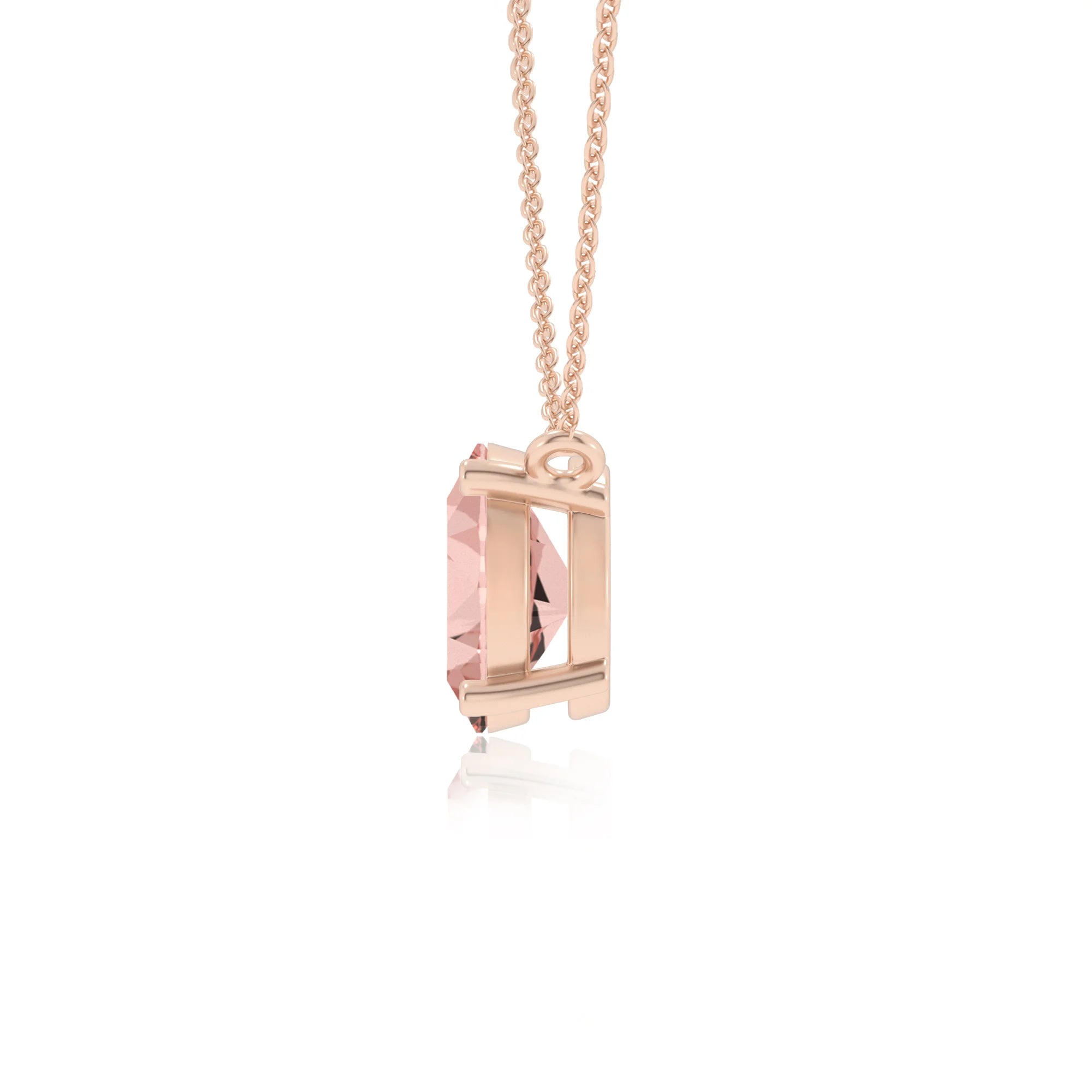 lab grown morganite oval solitaire necklaces in rose gold 
