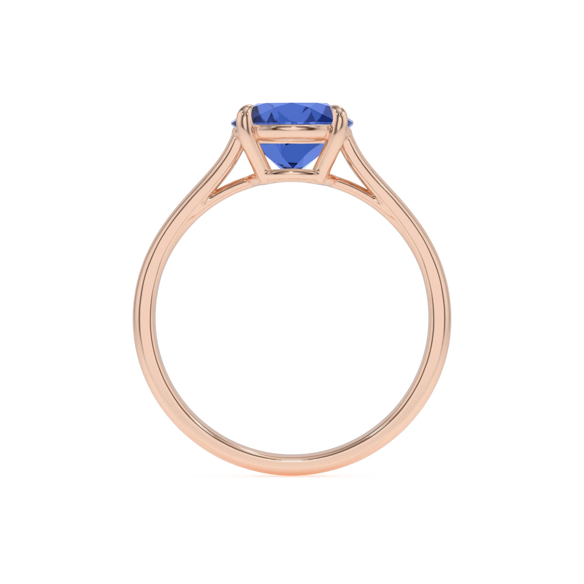 lab grown blue-sapphire round solitaire rings in rose gold 
