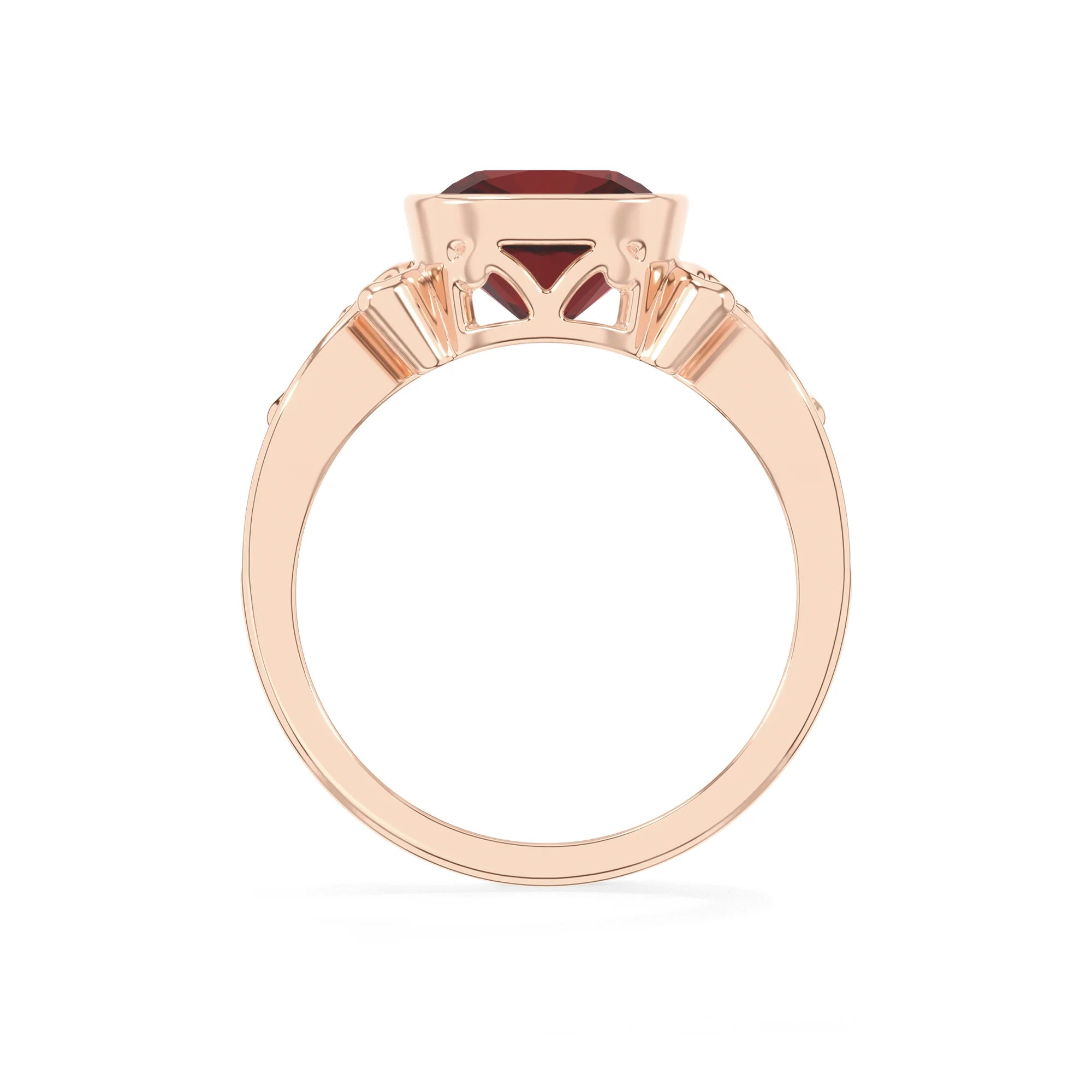 natural garnet cushion solitaire rings in rose gold 