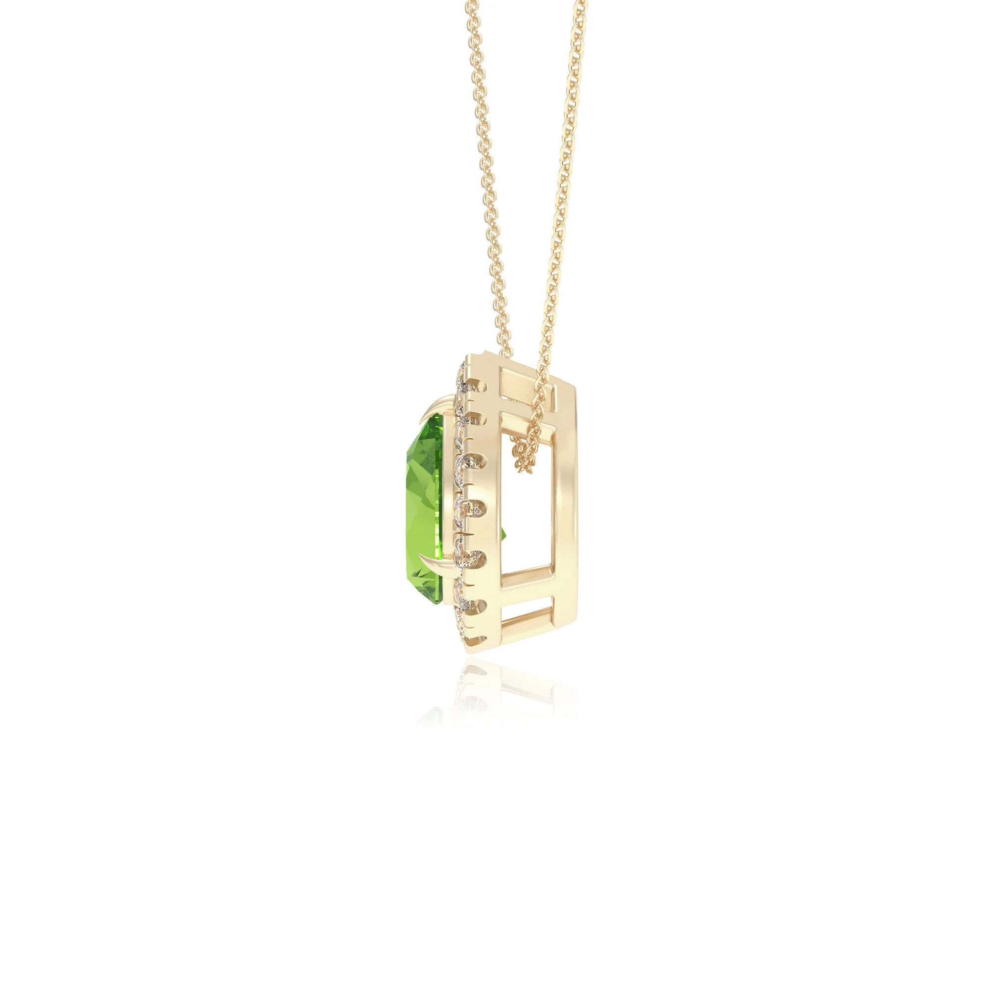 natural peridot pear solitaire necklaces in yellow gold 