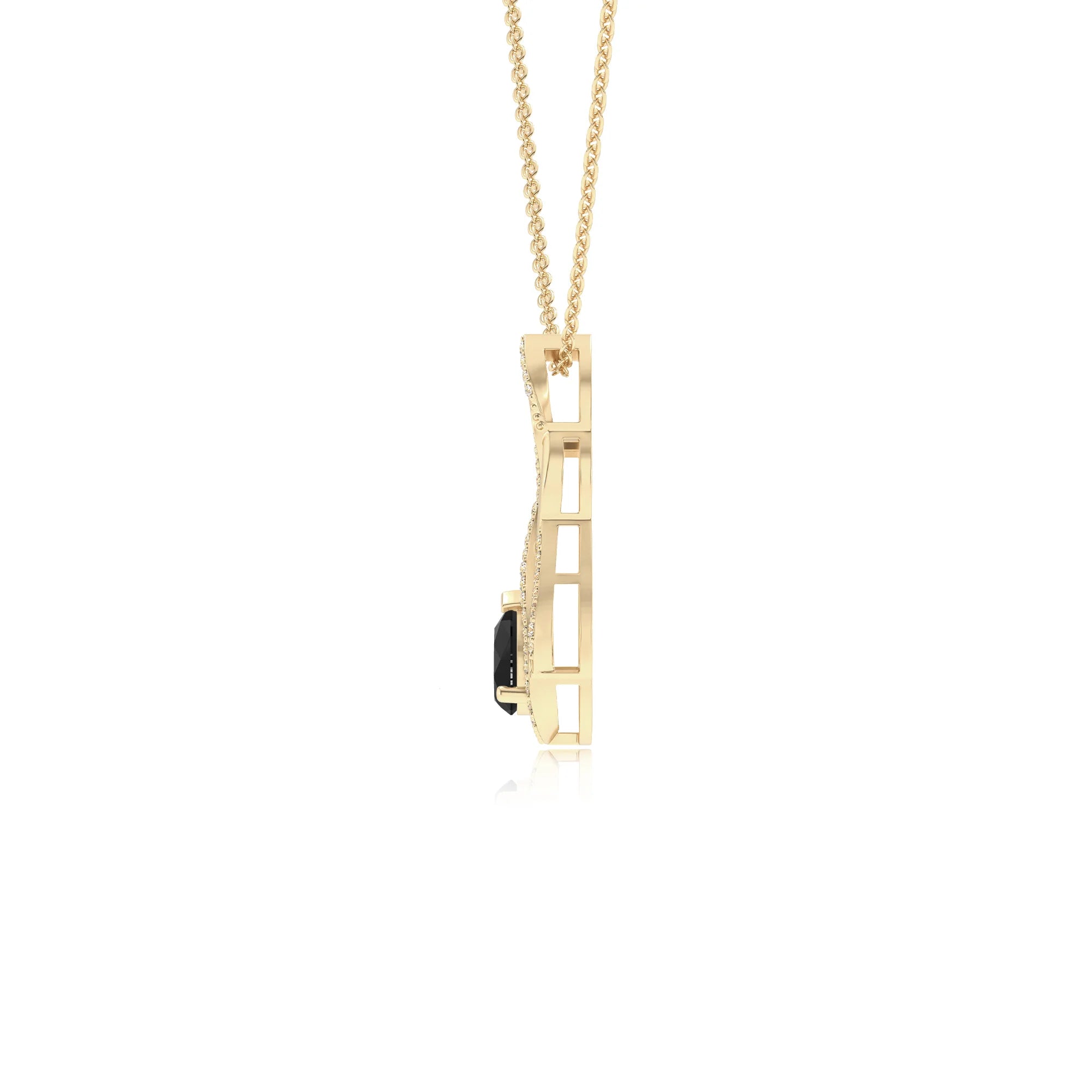 natural black-onyx pear solitaire necklaces in yellow gold 
