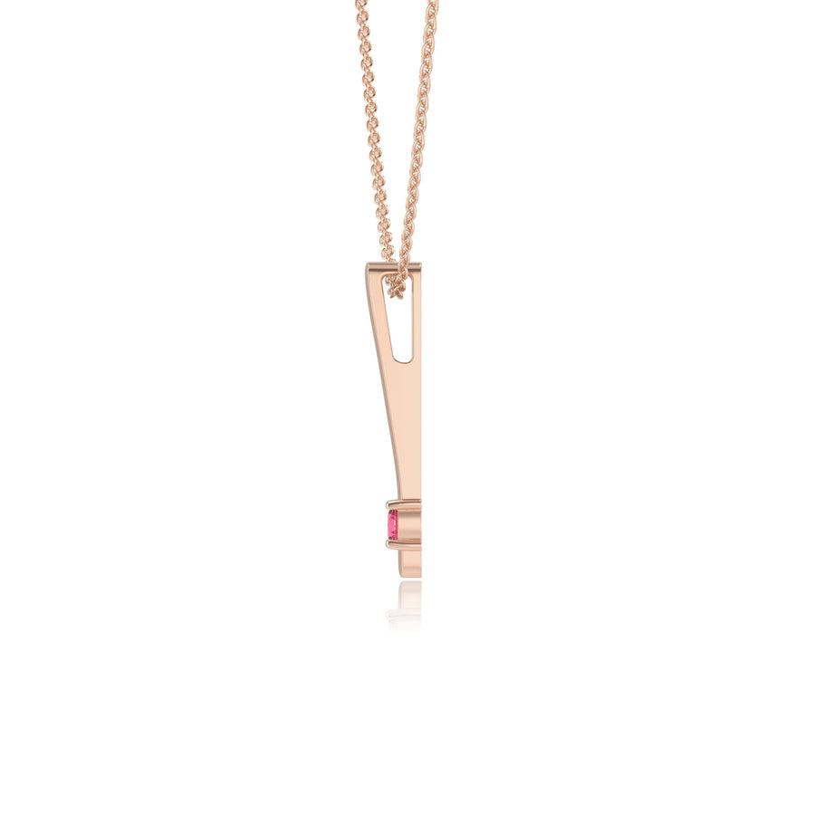 lab grown pink-tourmaline round bar necklaces in rose gold 
