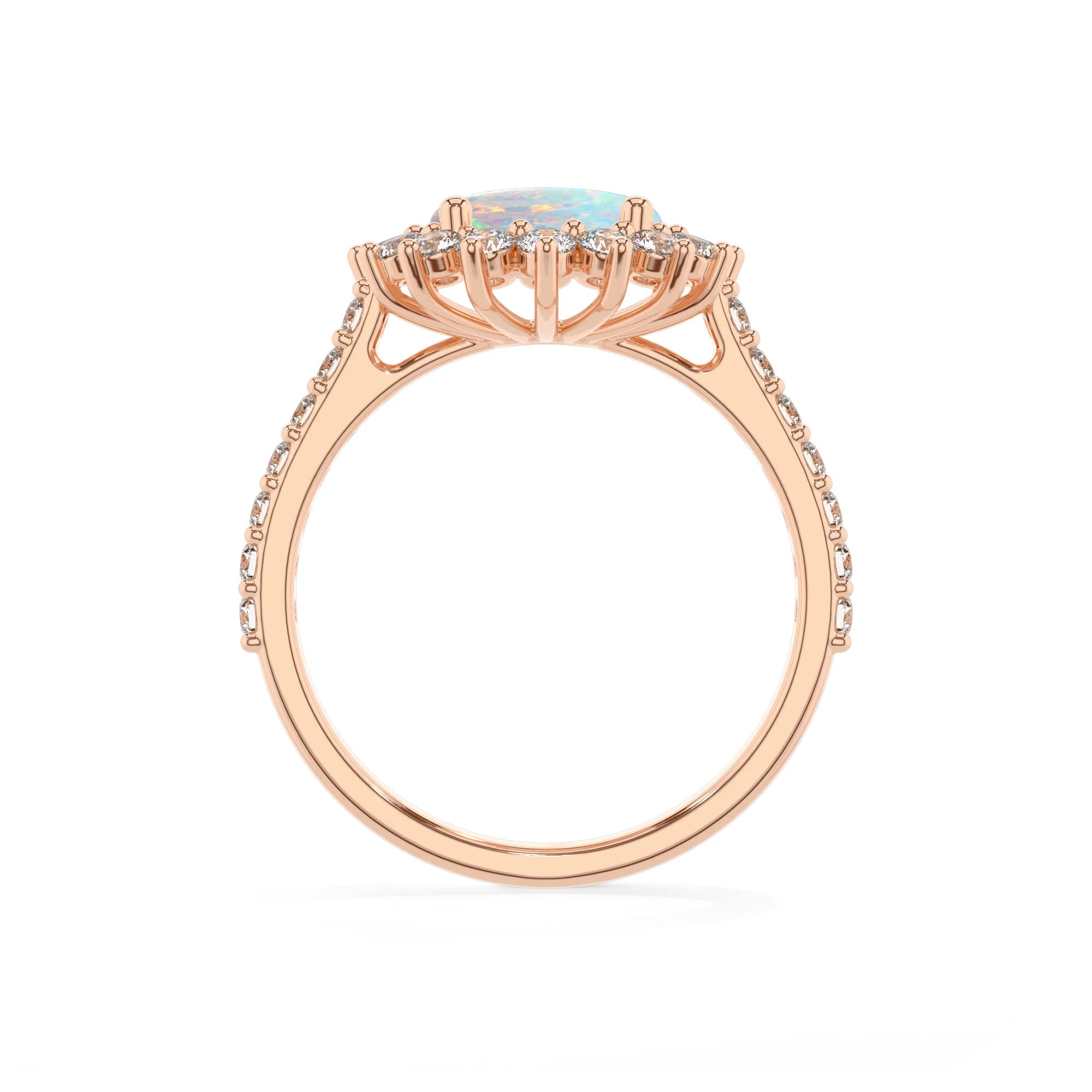 lab grown opal round solitaire rings in rose gold 