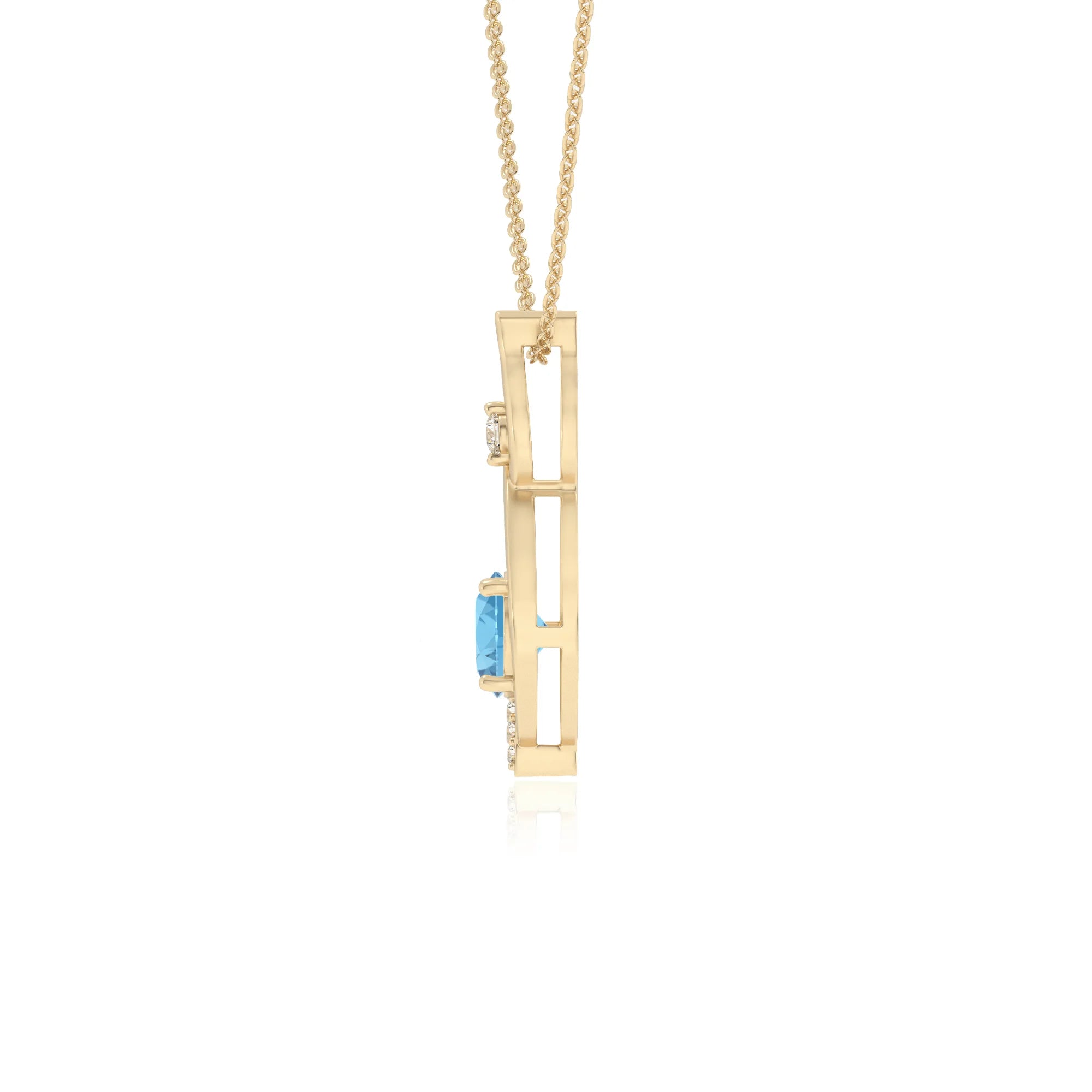 natural swiss-blue-topaz round solitaire necklaces in yellow gold 