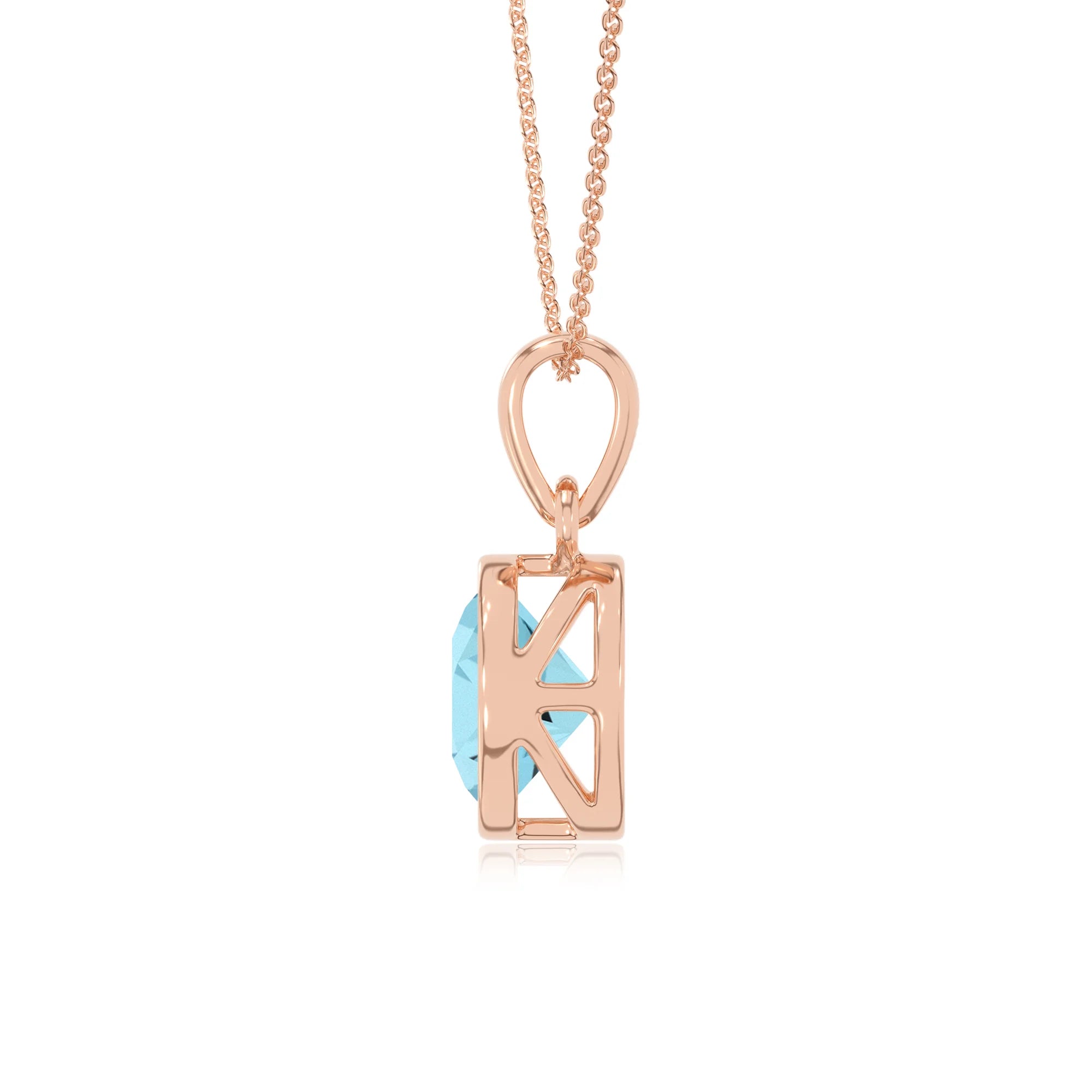 lab grown aquamarine round solitaire necklaces in rose gold 
