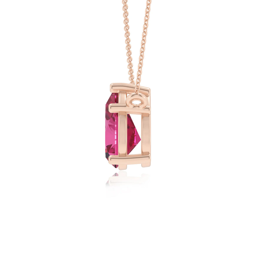 lab grown pink-sapphire pear solitaire necklaces in rose gold 