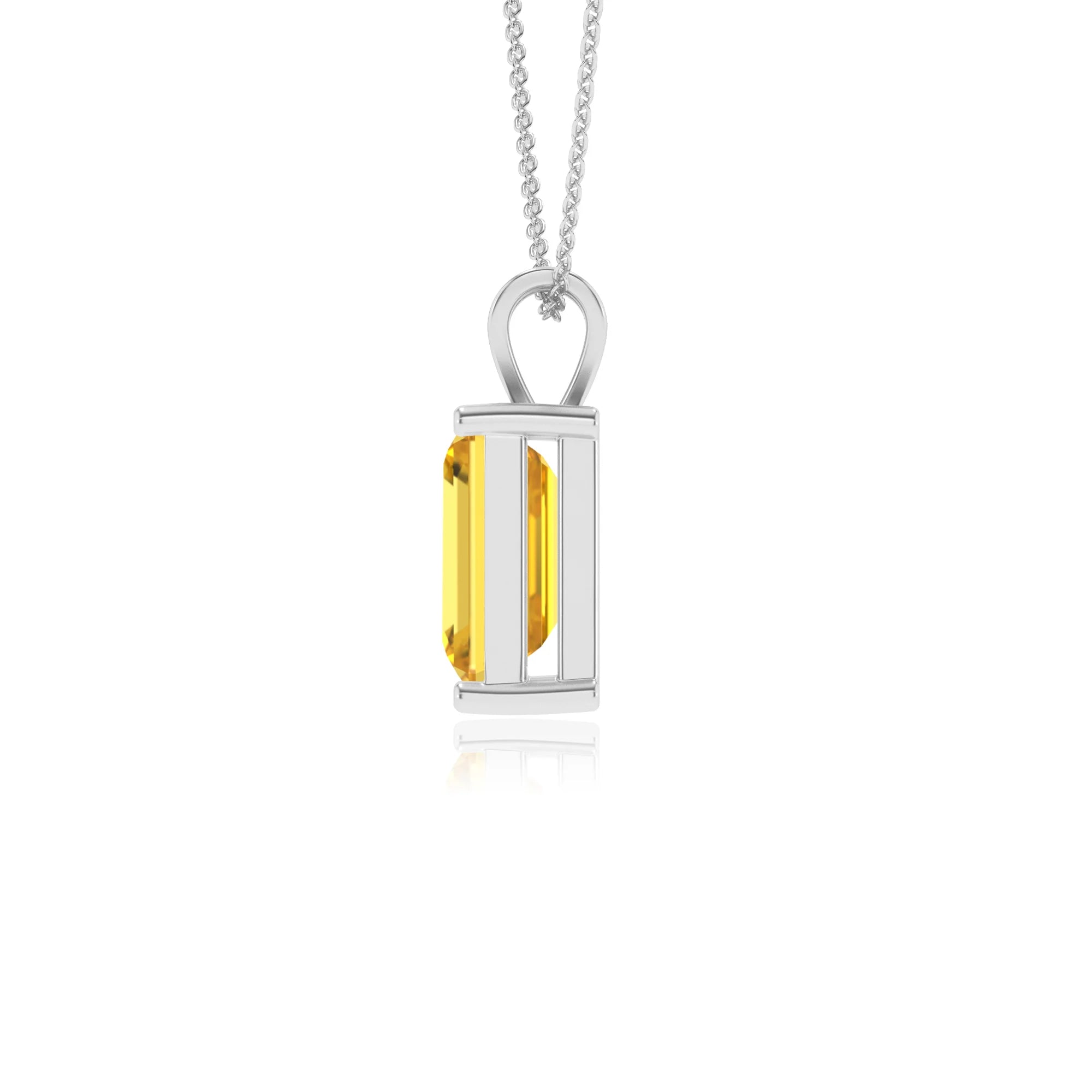 lab grown yellow-sapphire emerald cut solitaire v-bale necklaces in platinum 