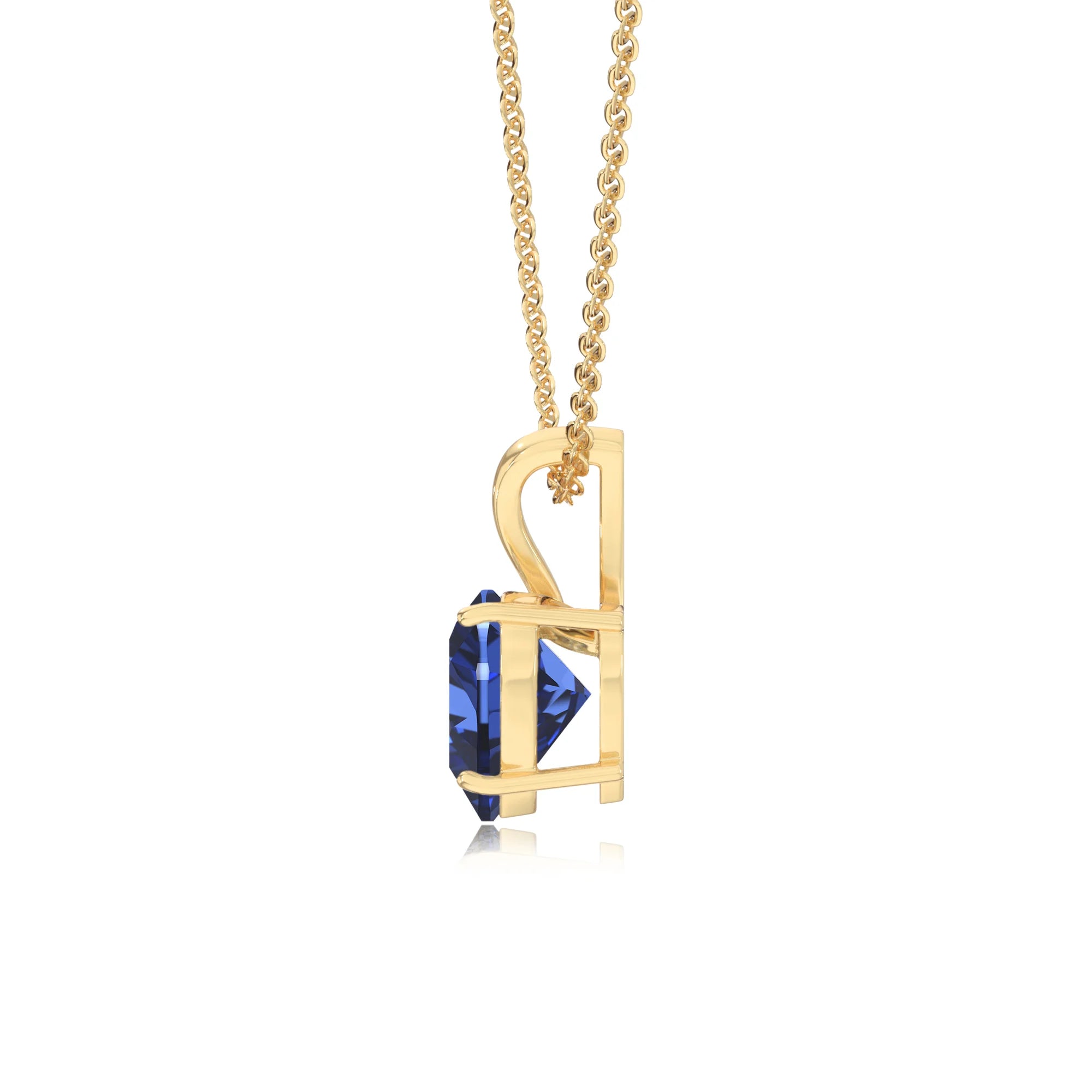 lab grown blue-sapphire heart solitaire v-bale necklaces in yellow gold 