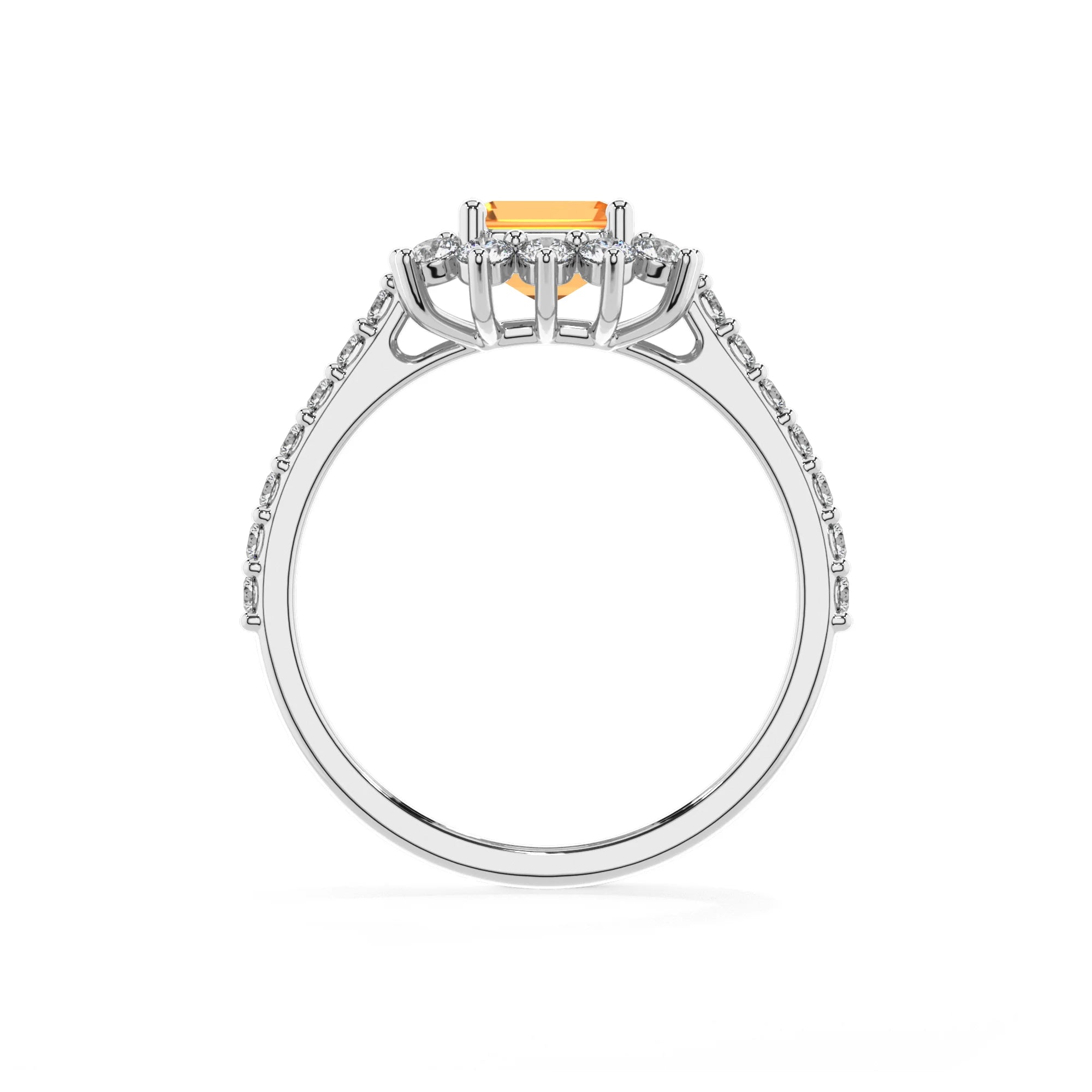 lab grown citrine emerald cut solitaire rings in platinum 